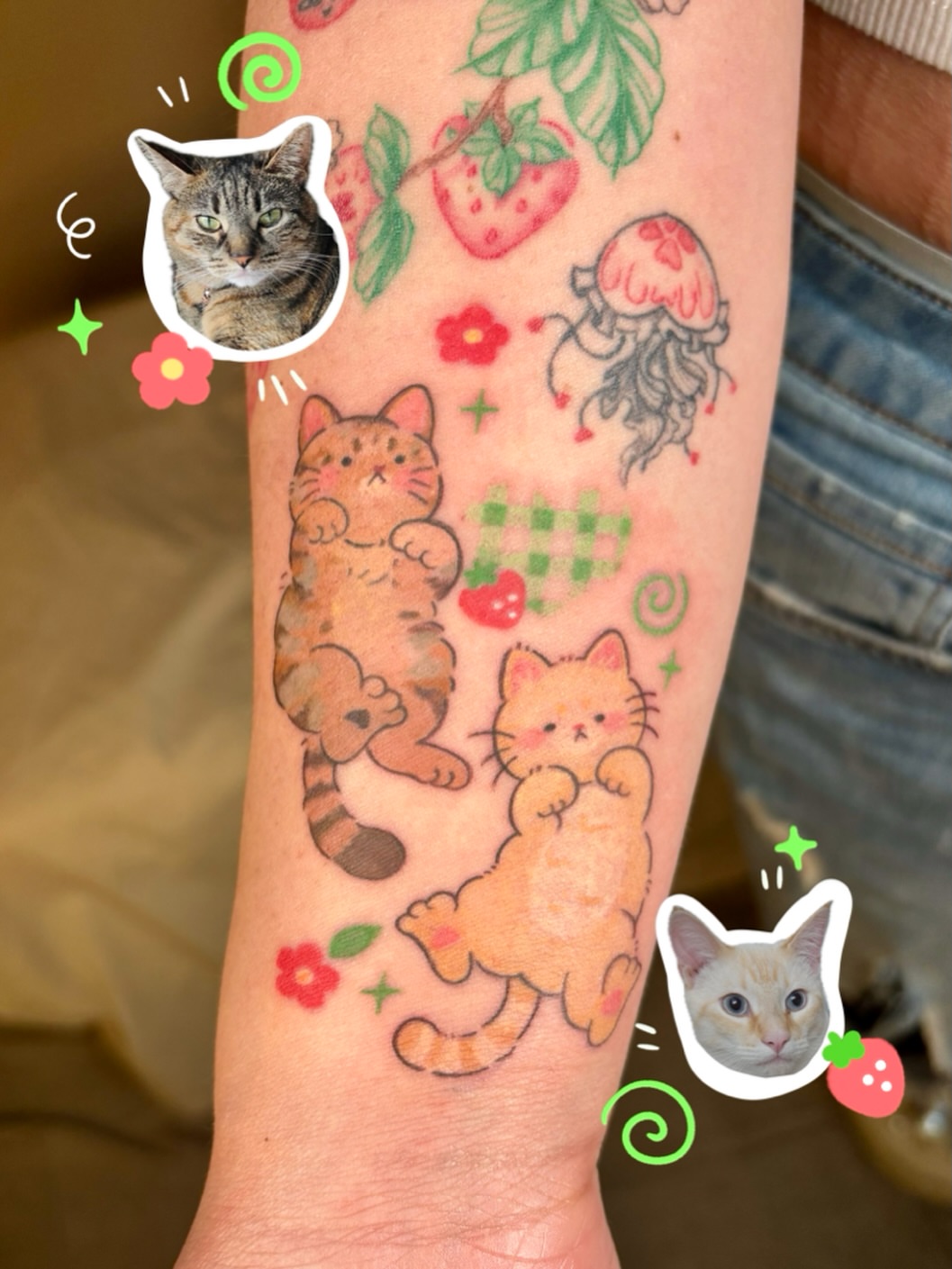 Cats and jellyfish new school tattoo on the forearm by ๐ฎ๐ถ๐ ๐ โงโห โโ.