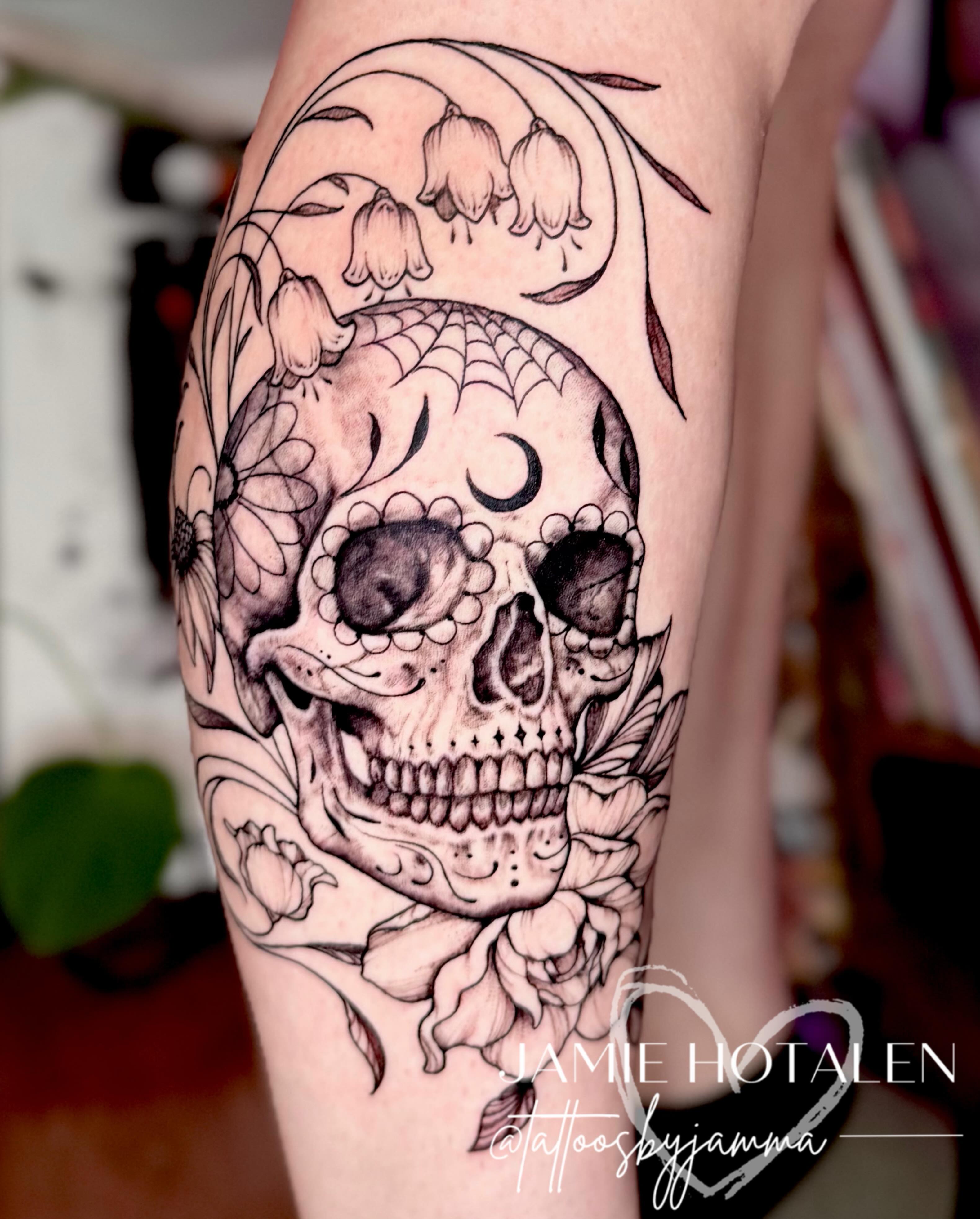Sugar skull realism tattoo on the thigh by πππππππ π½π² ππππππ π°πππππ π πΉππππ π·ππππππβ¨