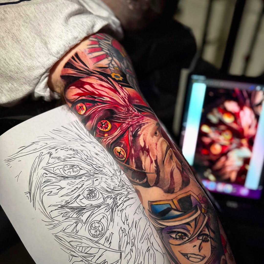 Anime character anime tattoo on the forearm by Edward best