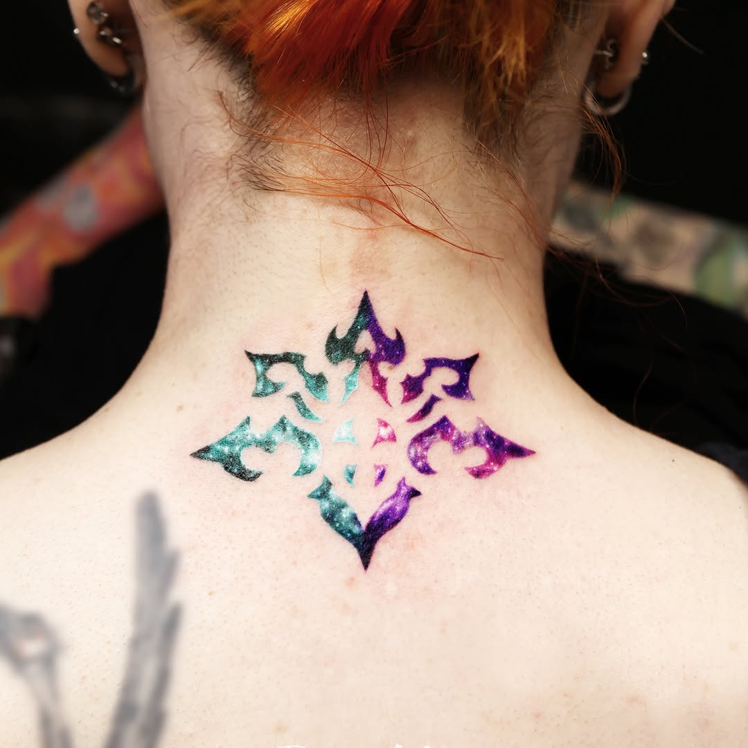 Geometric pattern geometric tattoo on the neck by Adam_Zhiwei Xu(Tattooist)