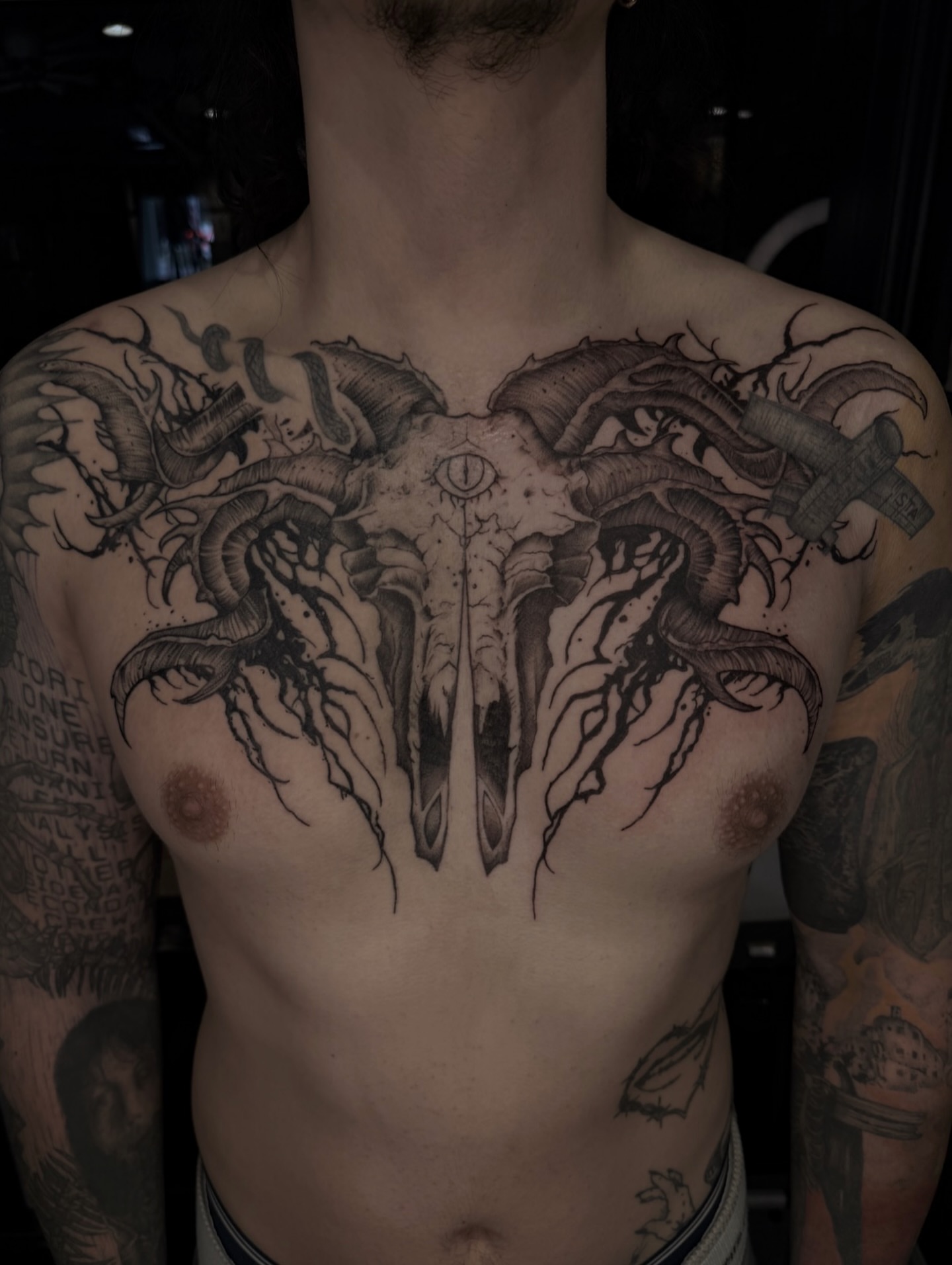 Tattoo by @austincpratttattoo — black_and_grey, dark_realism