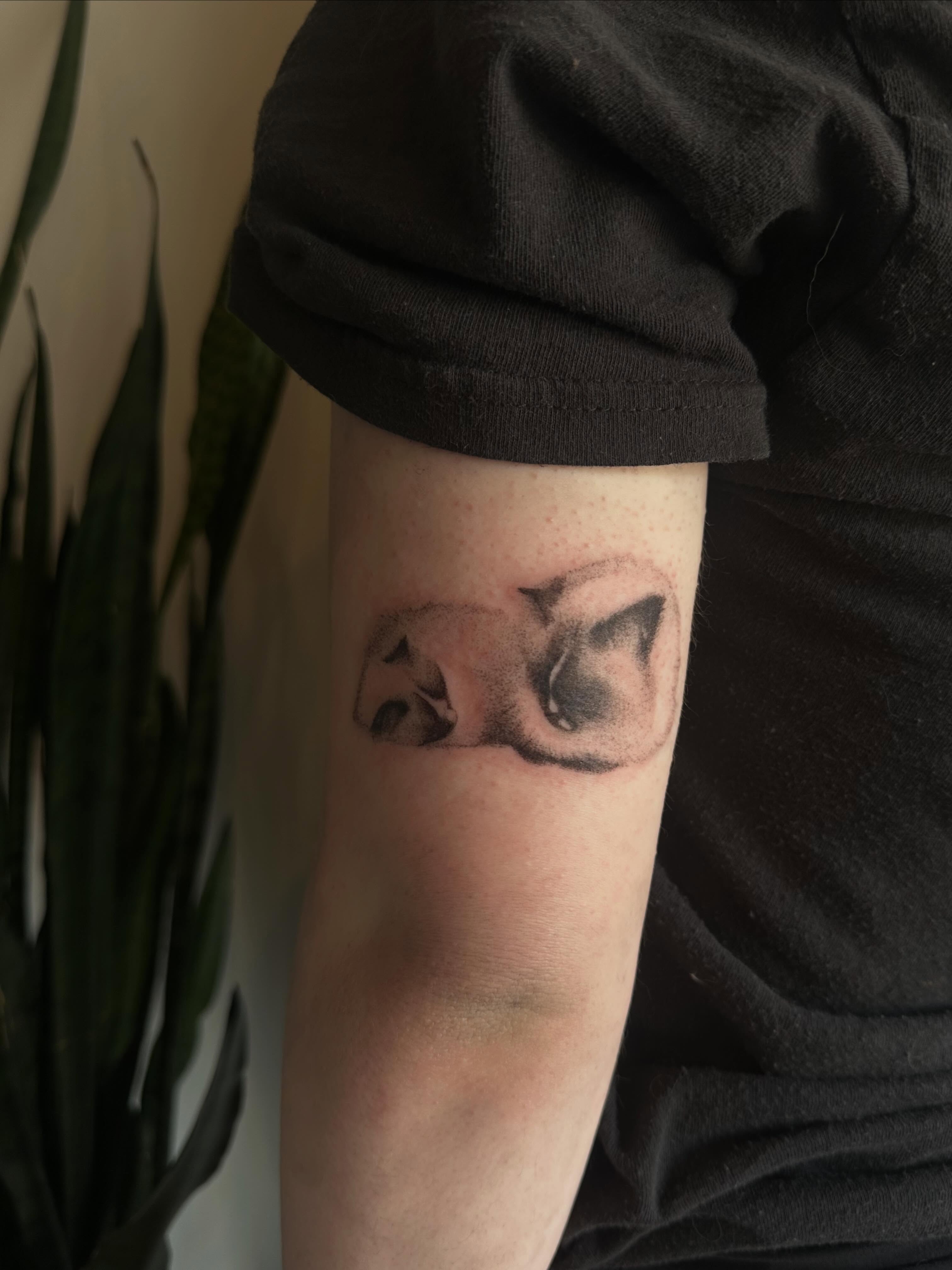 Abstract shapes dotwork tattoo on the forearm by sara scak, Lakewood, Ohio