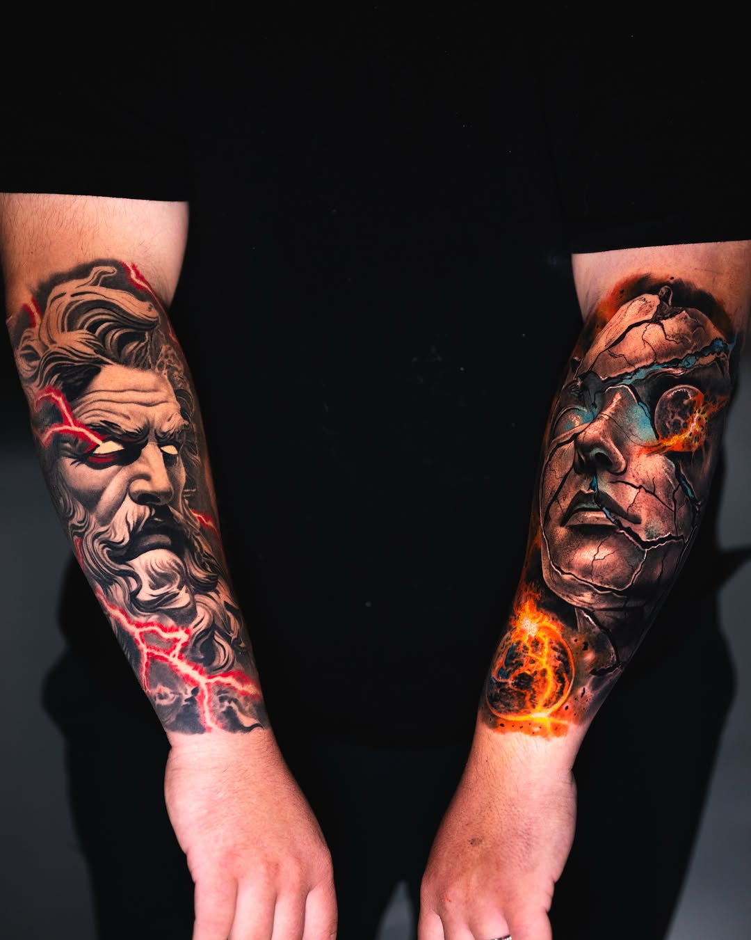 Bearded man realism tattoo on the forearm by Marcos Salamanca
