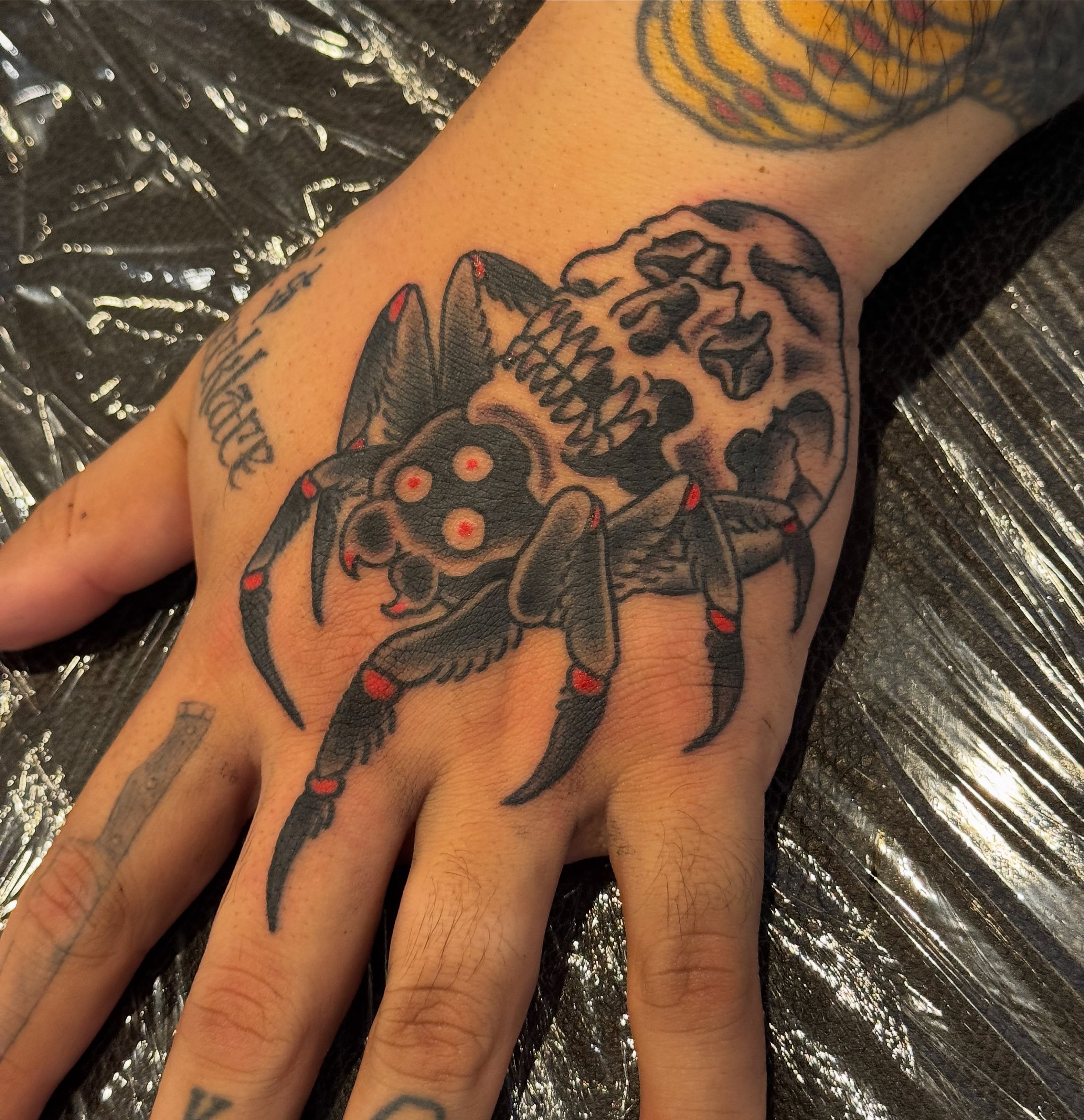 Tattoo by @thepinkmanther — american_traditional, dotwork