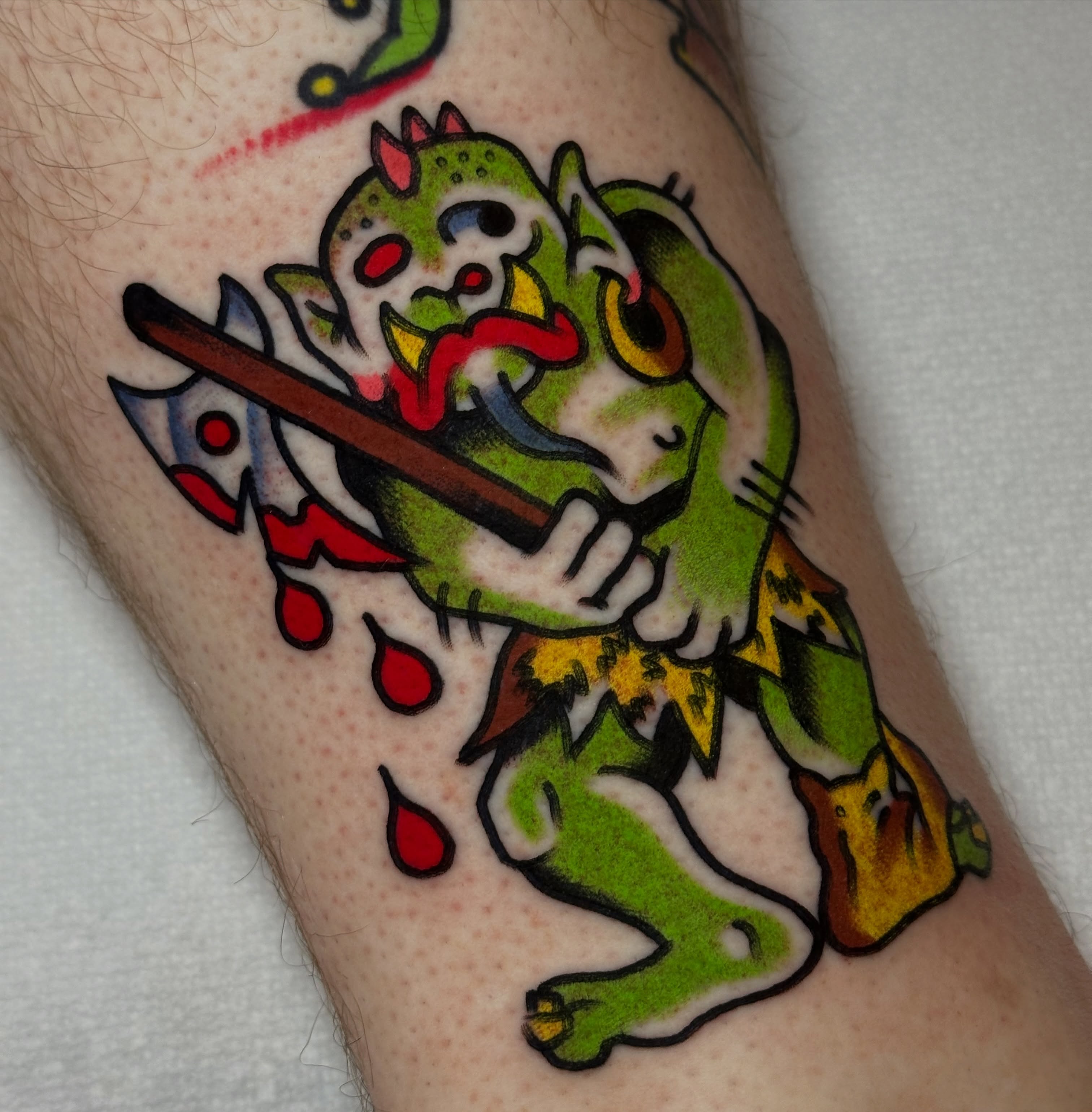 Frog warrior American traditional tattoo on the forearm by Christian Rieben