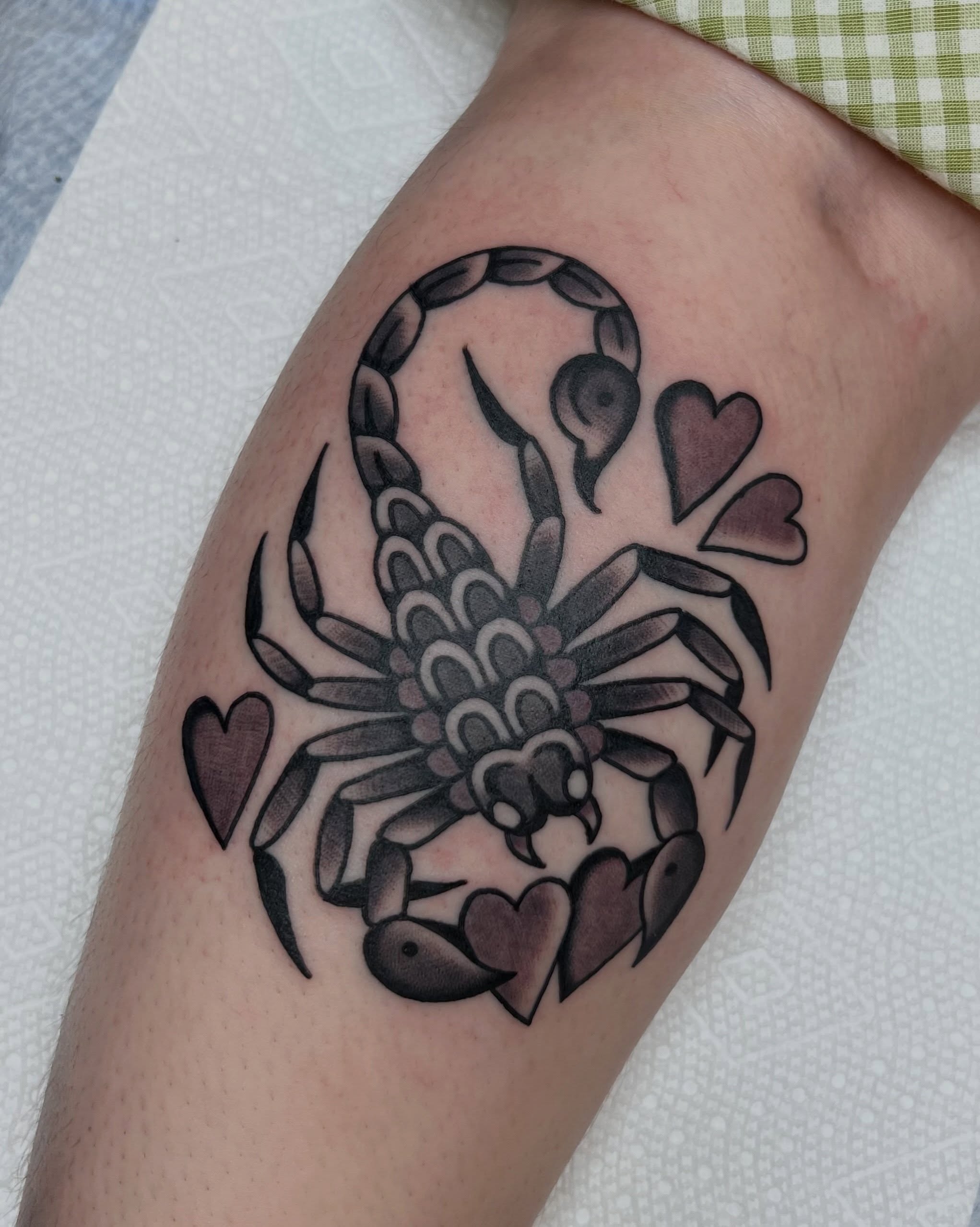 Scorpion black and grey tattoo on the forearm by Brian Visser