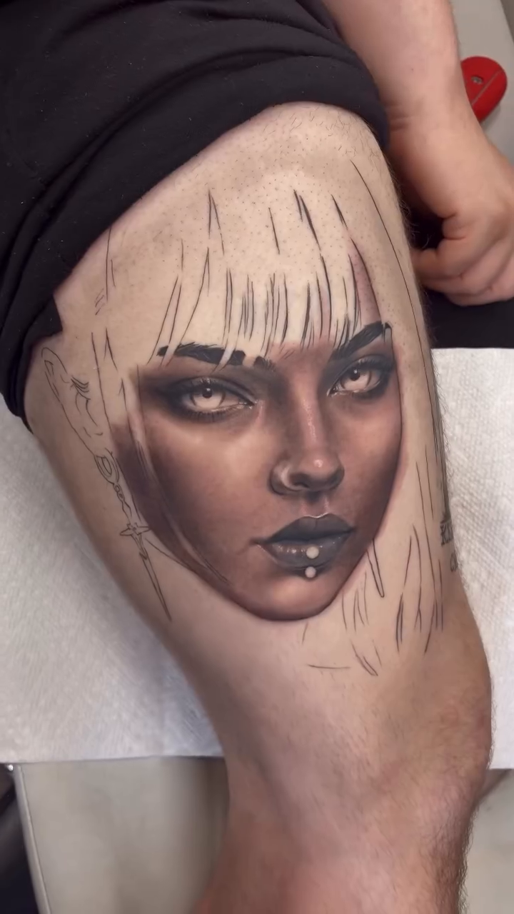Portrait of a woman realism tattoo by Jazz