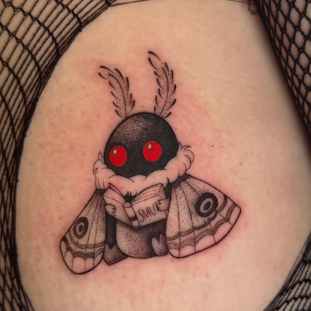 Moth reading book dotwork tattoo on the torso by 𝕂𝕒𝕪𝕝𝕒 𝕄𝕒𝕣𝕚𝕖 𝔹𝕝𝕚𝕤𝕤