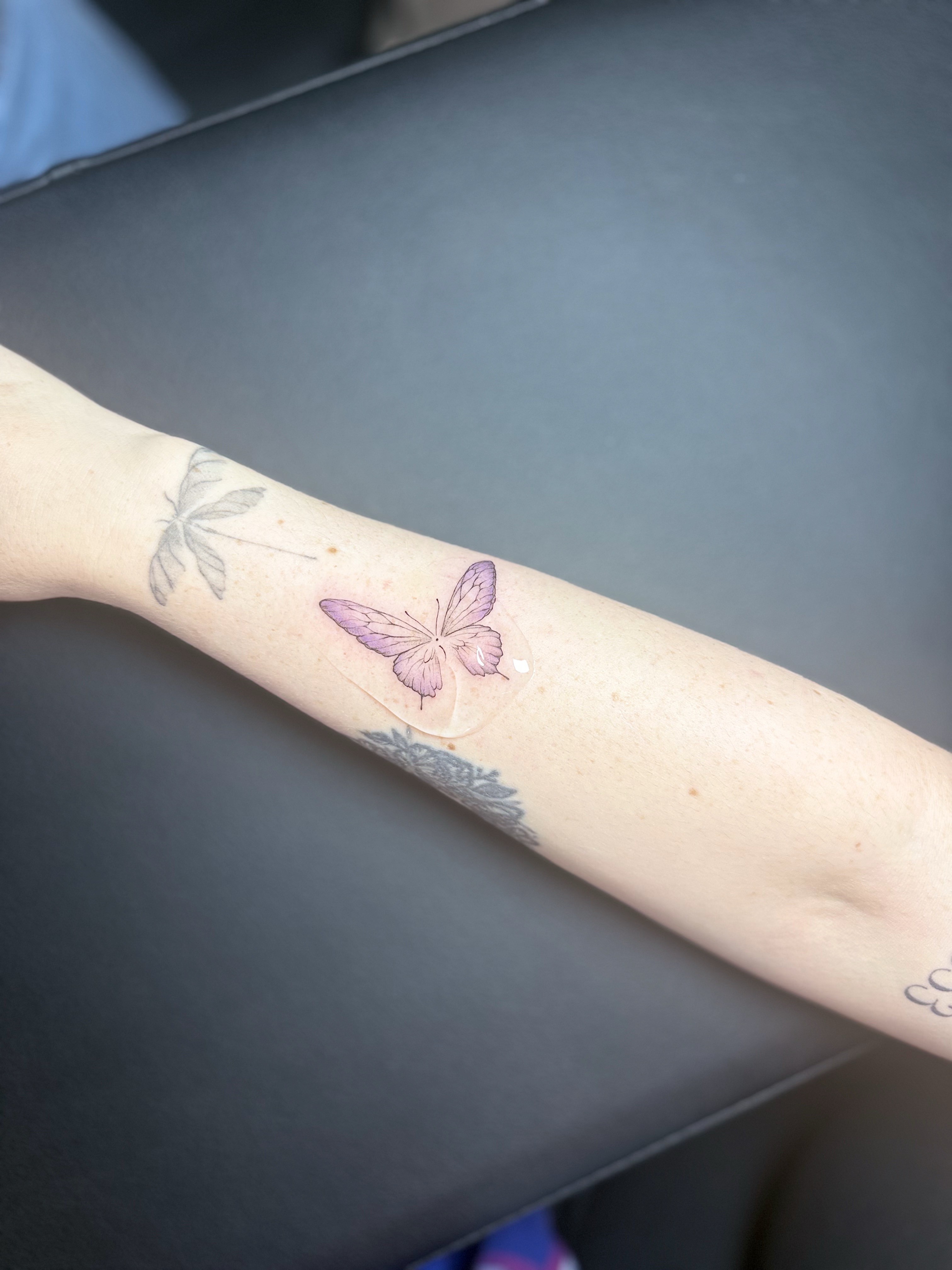 Butterfly dotwork tattoo on the forearm by INK with Christian, Mineral Wells, Texas
