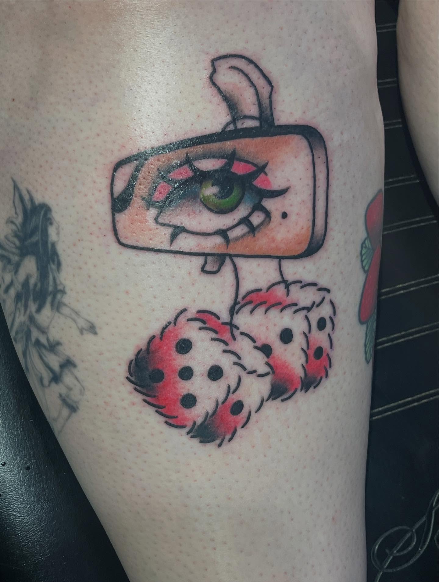 Tv character with berries dotwork tattoo on the thigh by 🖤Jess Pereira🖤, Framingham, Massachusetts