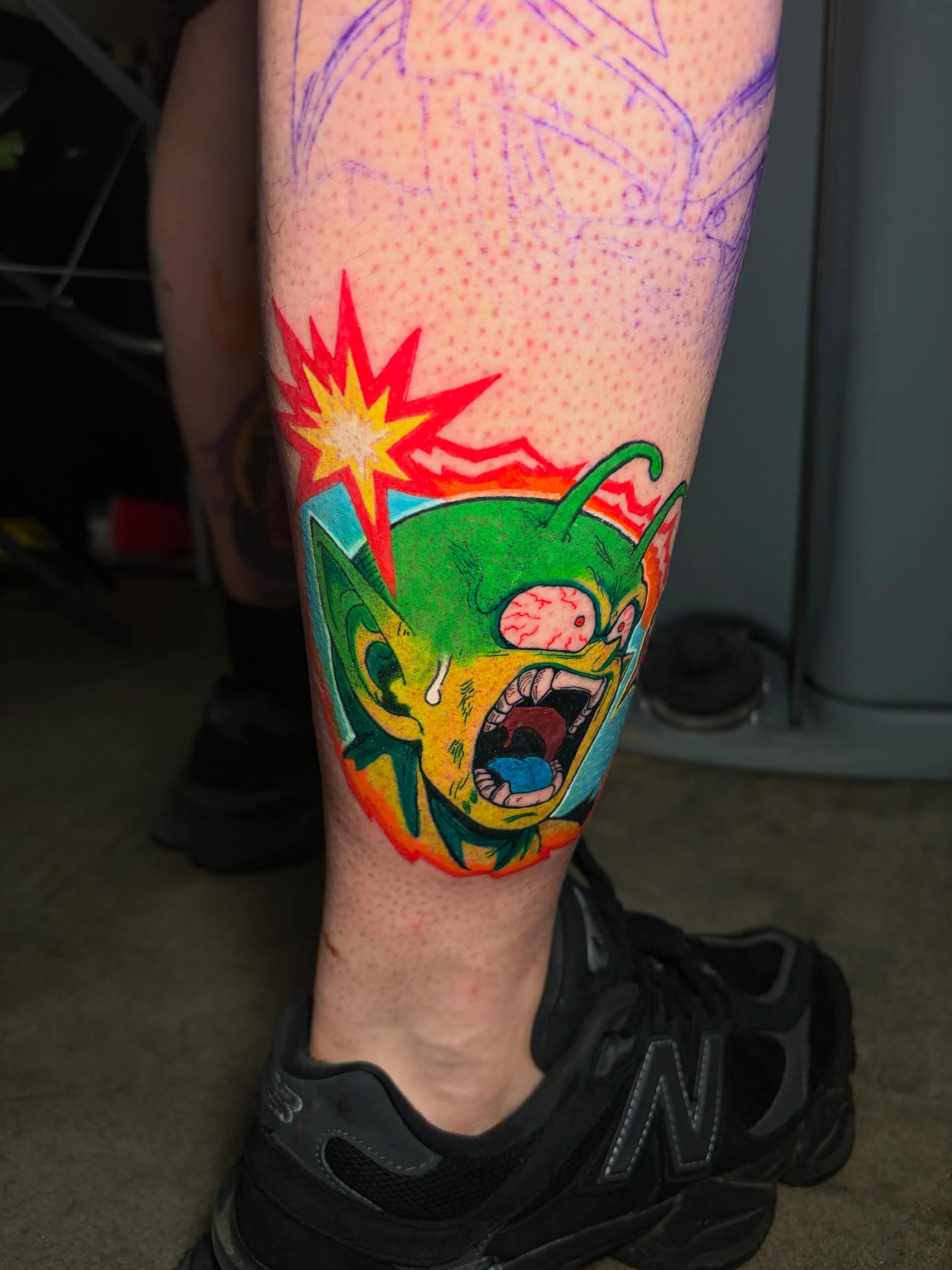 Alien head new school tattoo on the calf by ⚜️Dub Aizpurua⚜️