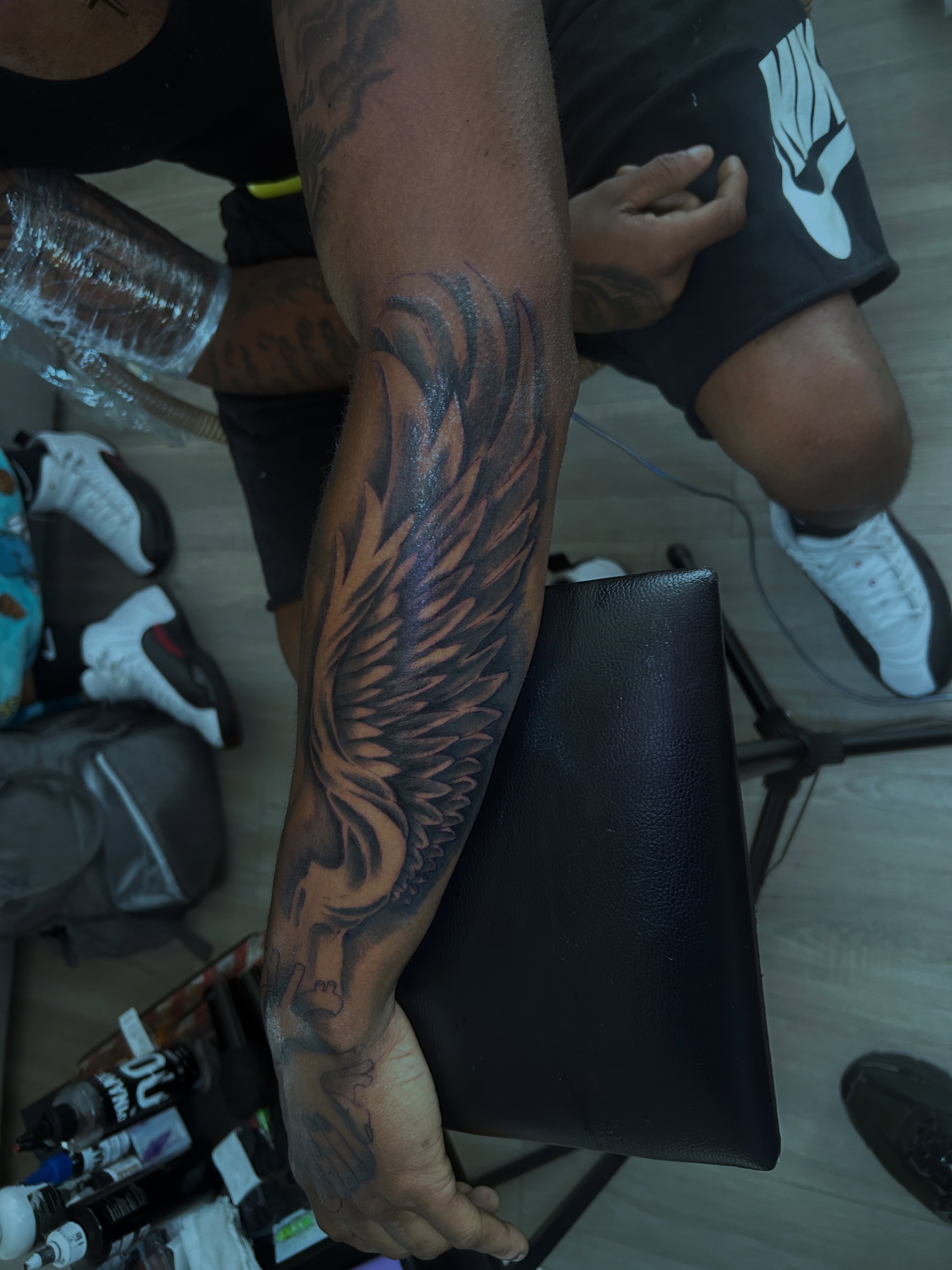 Winged horse American traditional tattoo on the forearm by Tito Cross ❤️‍🔥