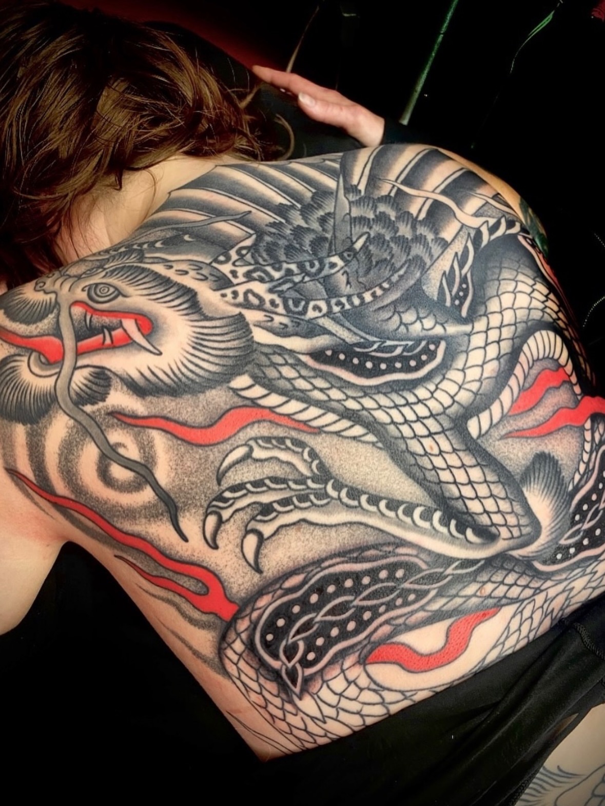 Dragon japanese irezumi tattoo on the back by holly danesi . philadelphia tattoo, Philadelphia, Pennsylvania