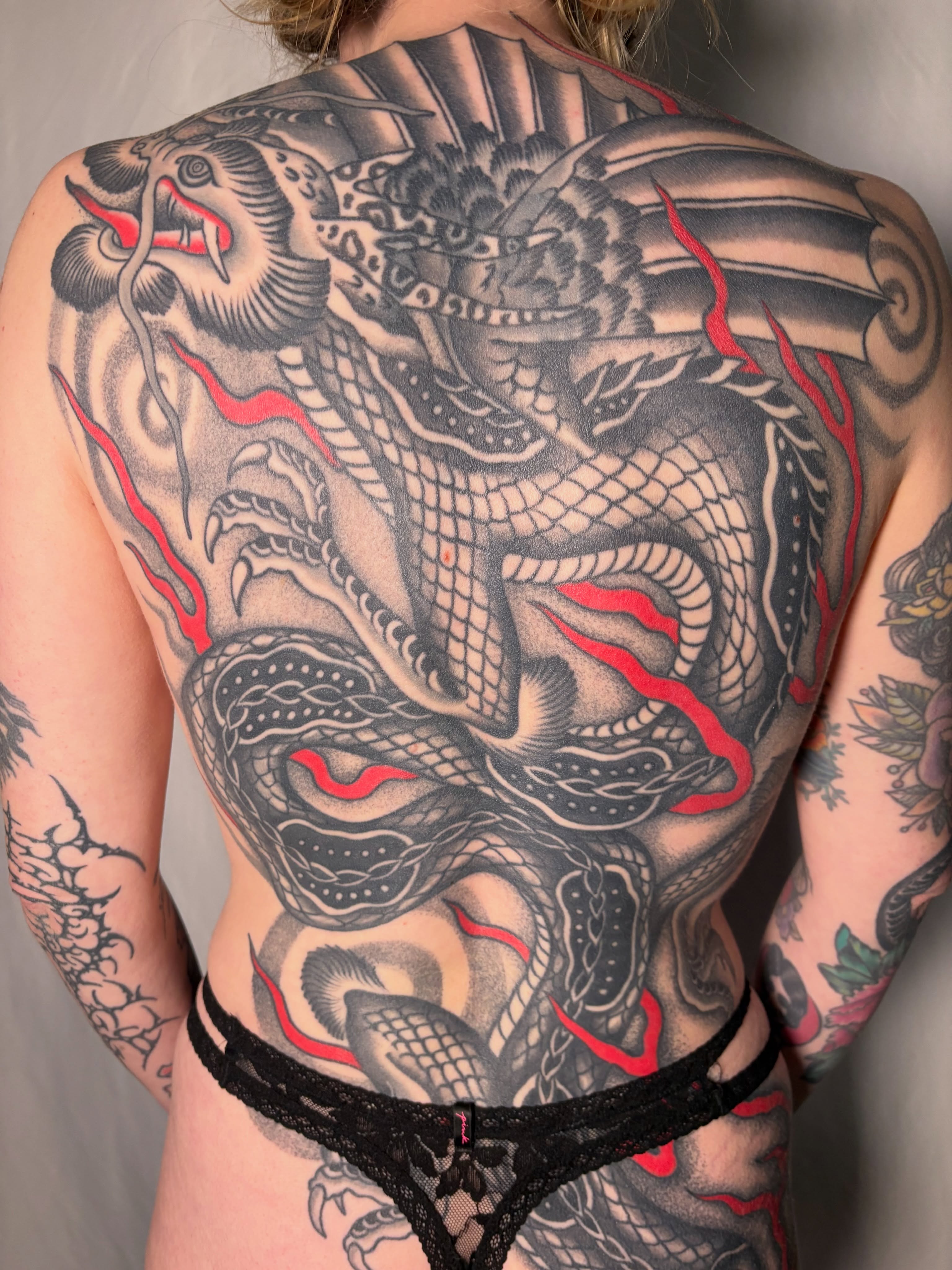 Dragon japanese irezumi tattoo on the back by holly danesi . philadelphia tattoo, Philadelphia, Pennsylvania