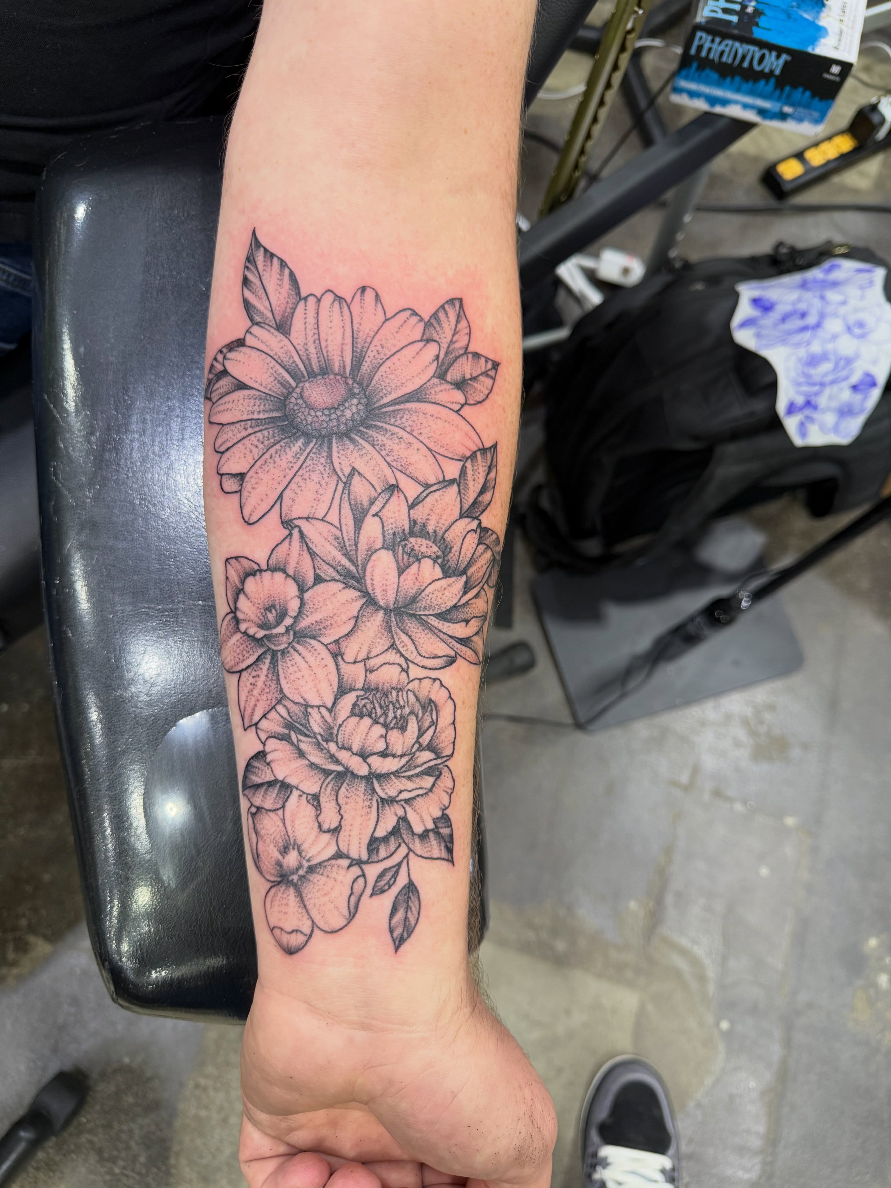 Flowers realism tattoo on the forearm by Dave Potavin, Erlanger, Kentucky