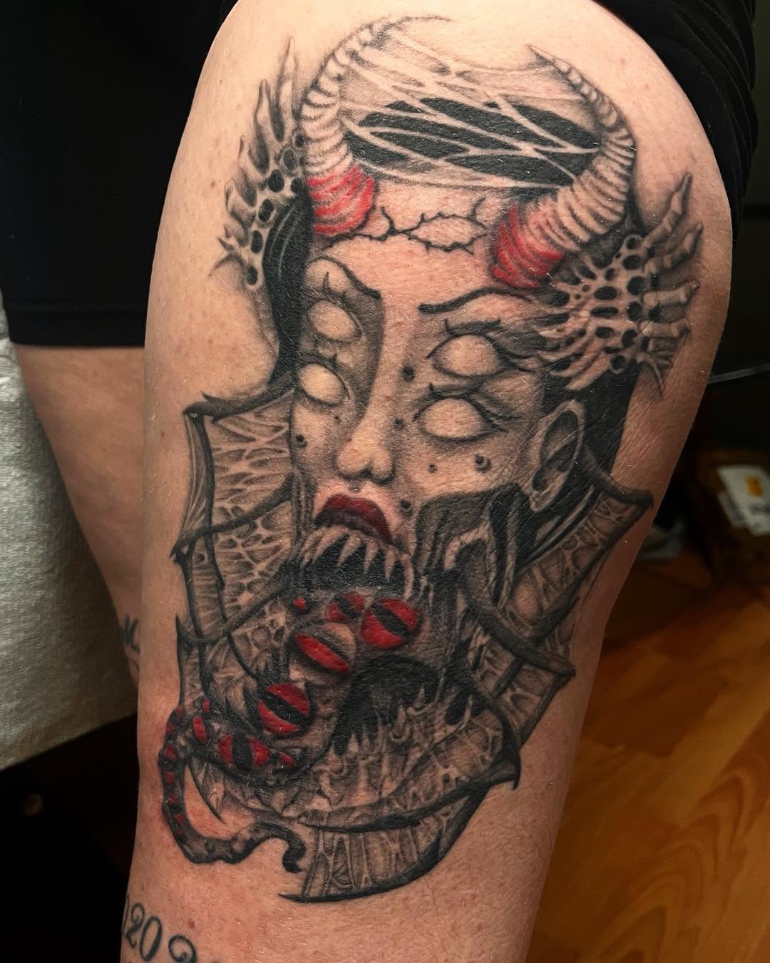 Tattoo by @sageandsintattoo — dark_realism, blackwork