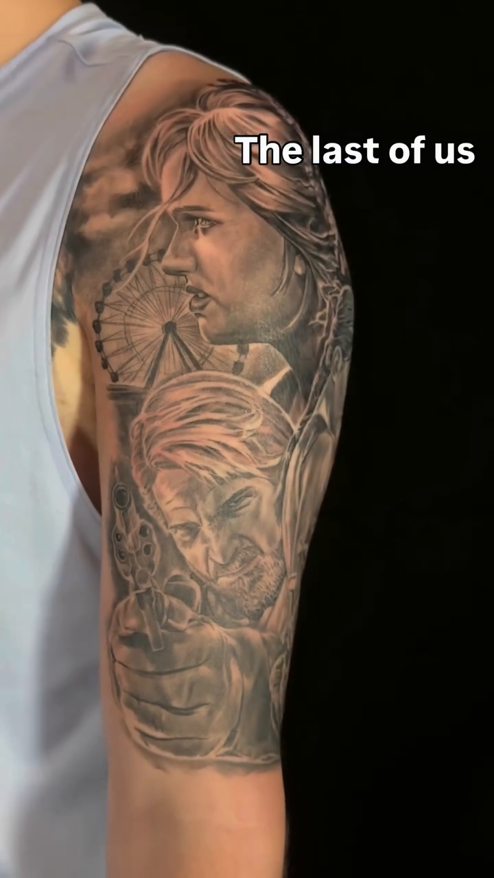 Characters from The Last of Us realism tattoo by Matthew Doherty