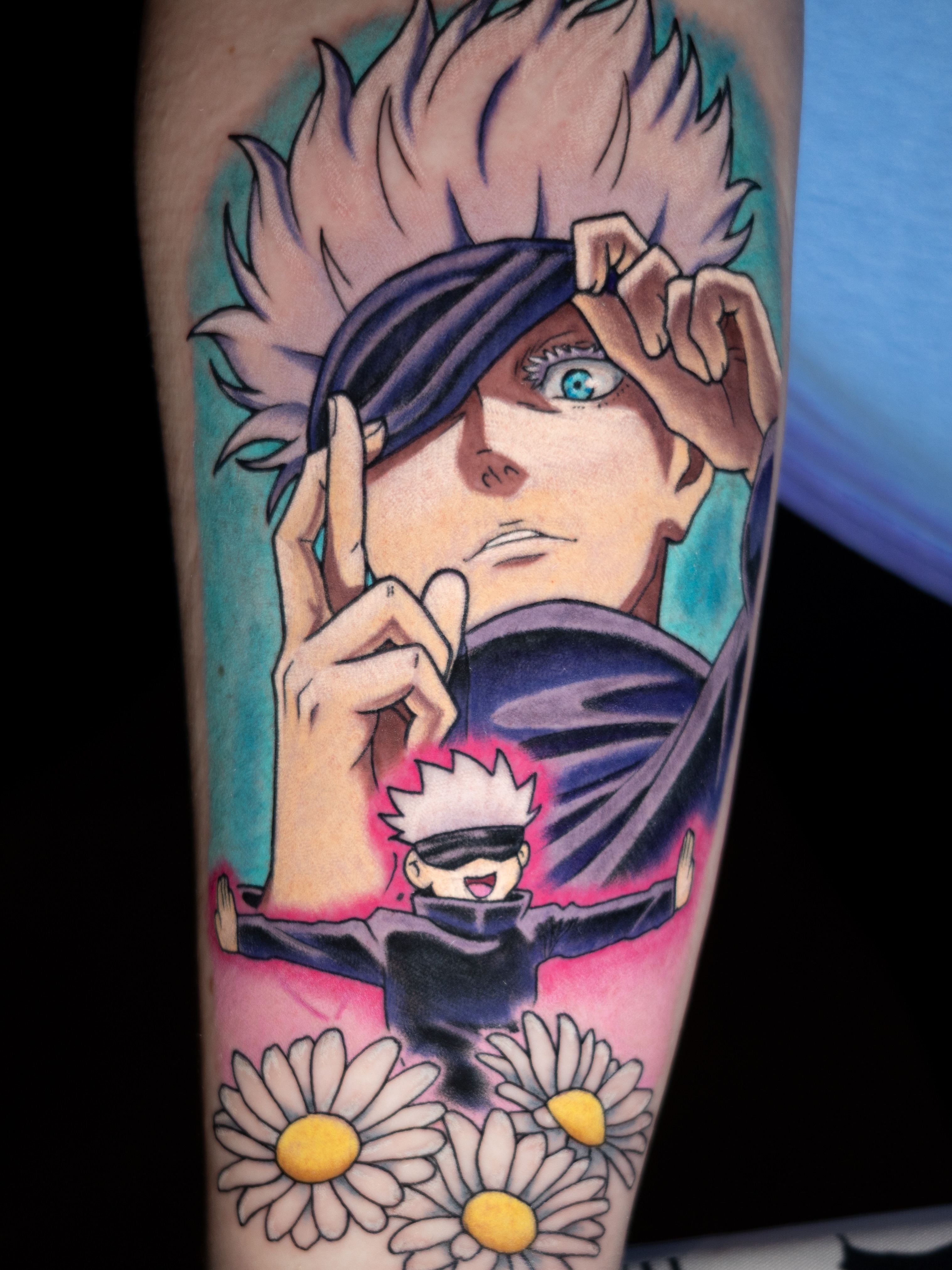 Jujutsu Kaisen characters anime tattoo on the forearm by Tracci King