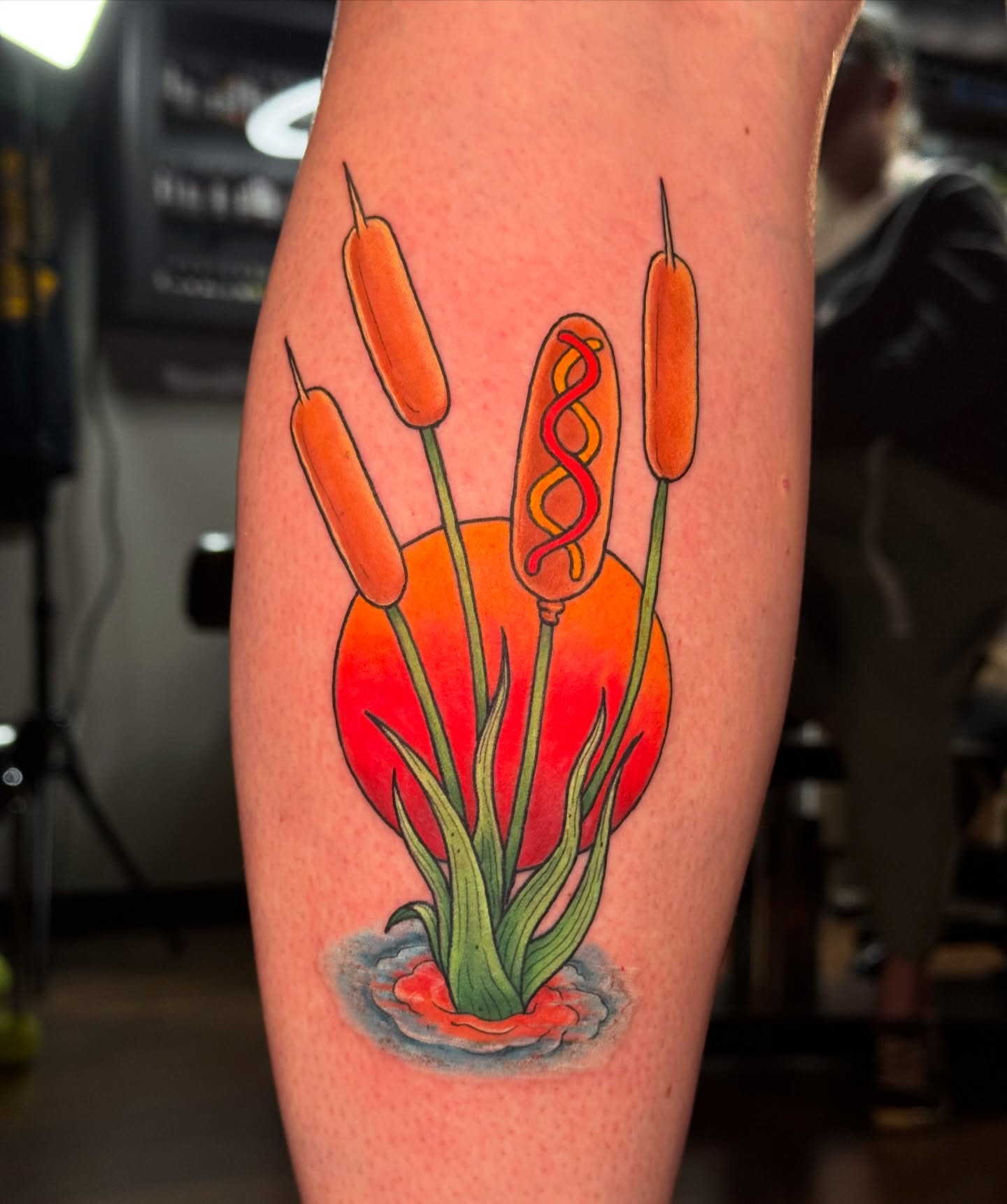 Hot dog cattails new school tattoo on the forearm by Matthew - Tattoo Artist