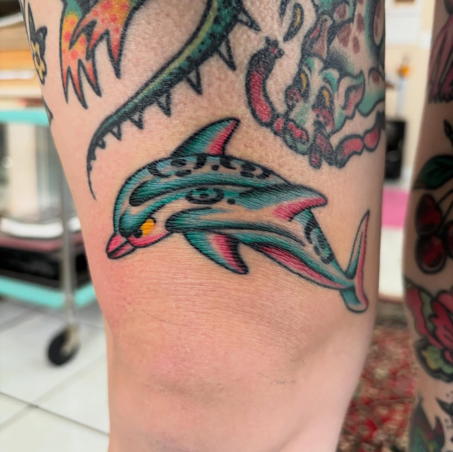 Dolphin American traditional tattoo on the forearm by ❁ Tat2friend ❁
