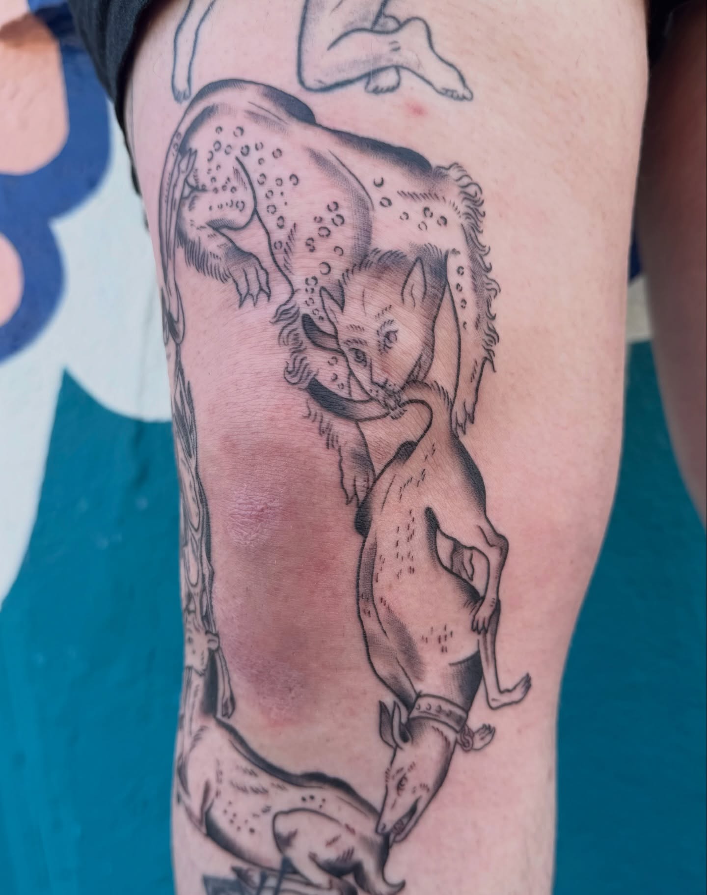 Fox and deer American traditional tattoo on the forearm by Roswell Orellana 👽🛸