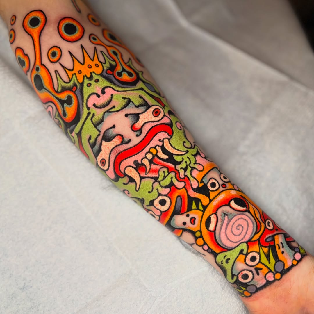 Abstract art new school tattoo on the forearm by 🌴Nick Hetzel🌴, Saint Petersburg, Florida