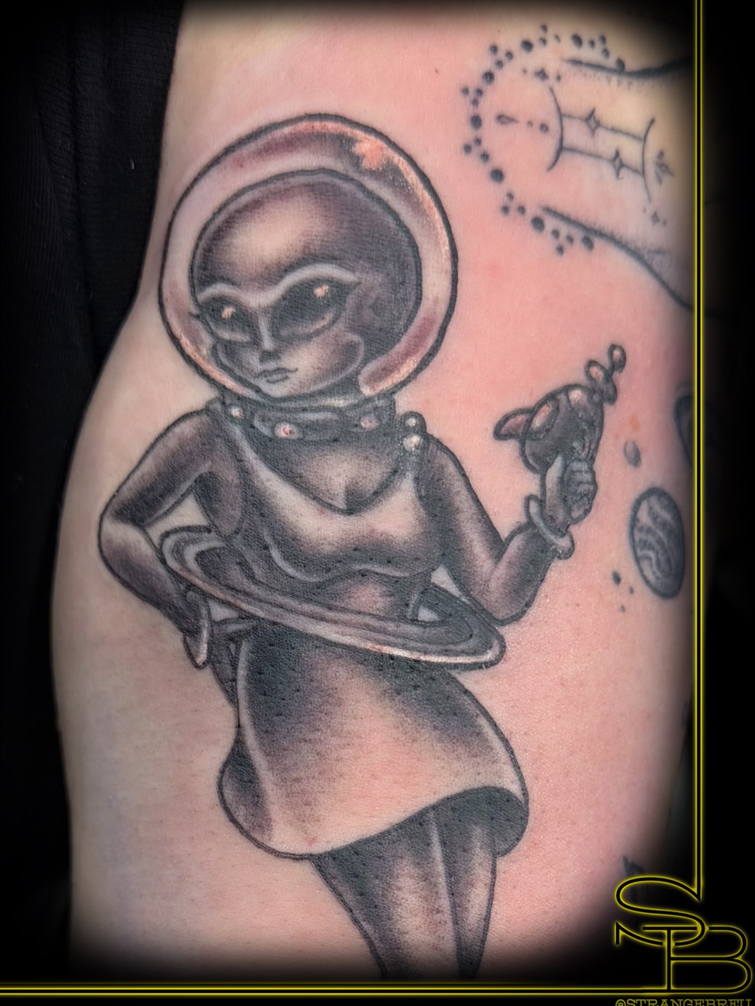 Tattoo by @strangebreu — black_and_grey, realism
