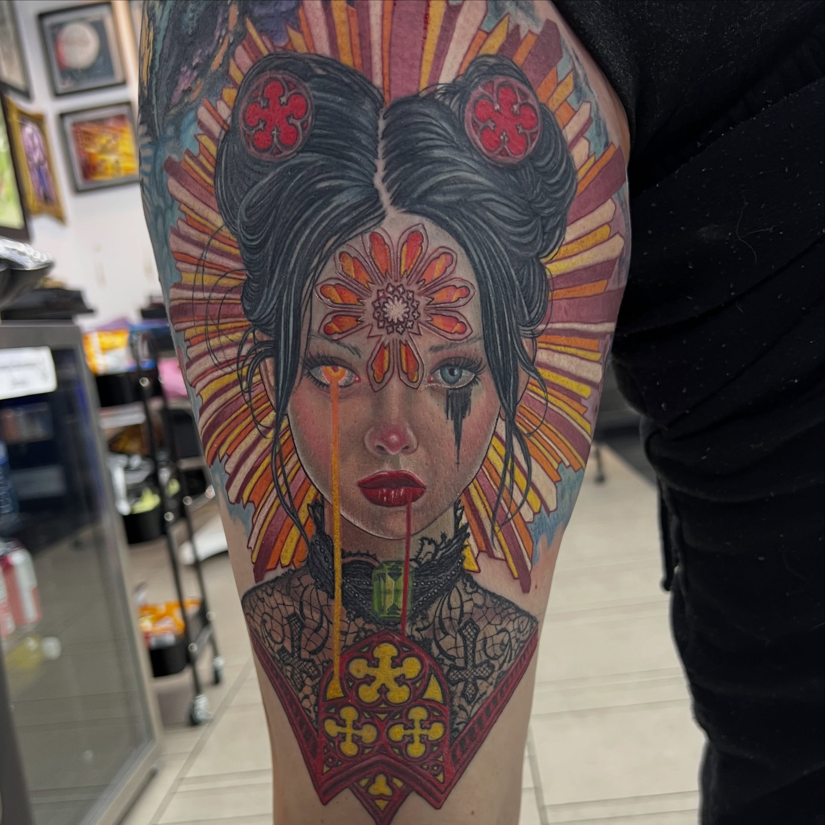 Geisha japanese irezumi tattoo on the forearm by Steve Peace Calgary based tattoo artist, Calgary, Alberta
