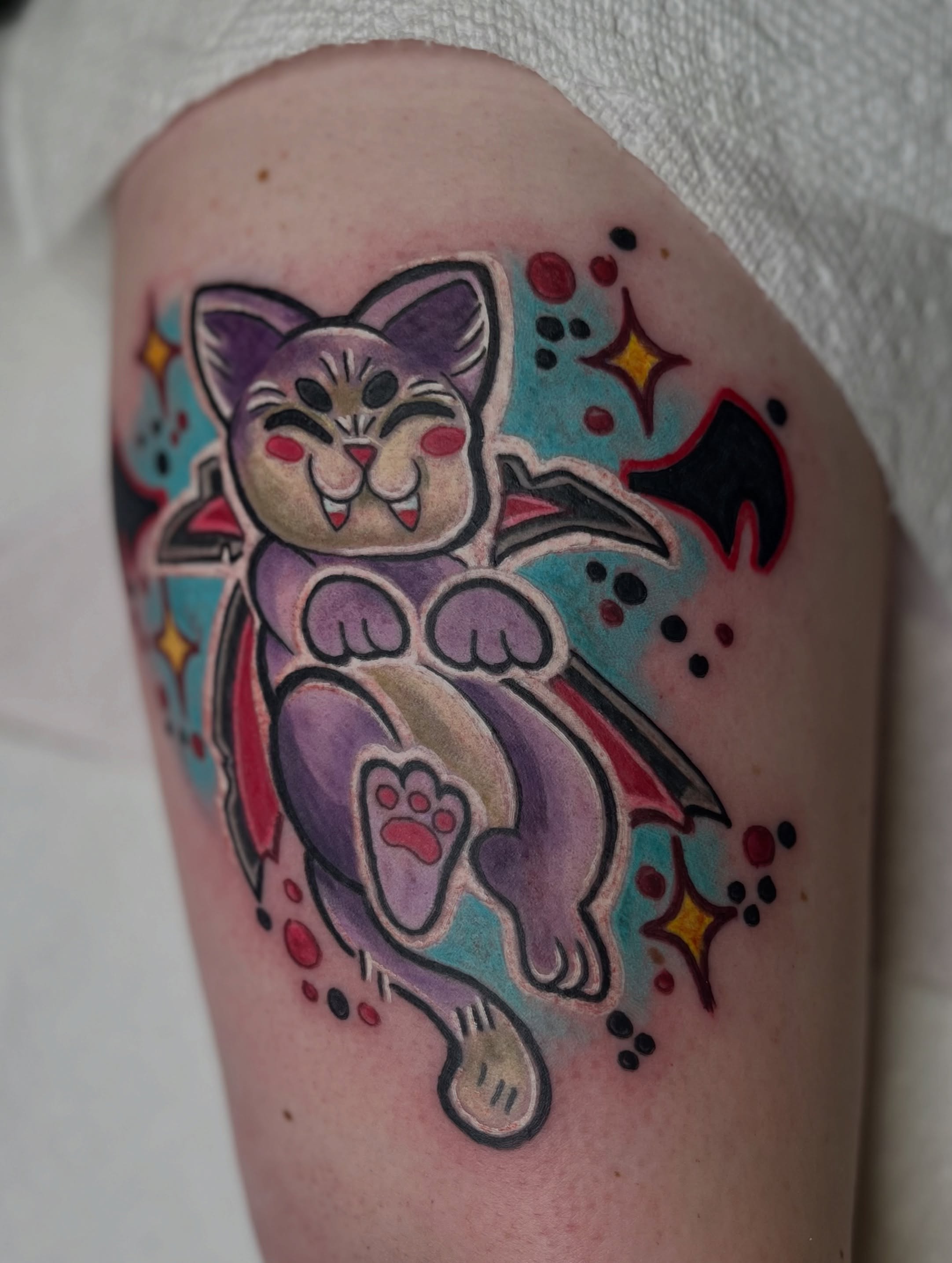 Cat American traditional tattoo on the forearm by ๐โจOlive ๐น๐