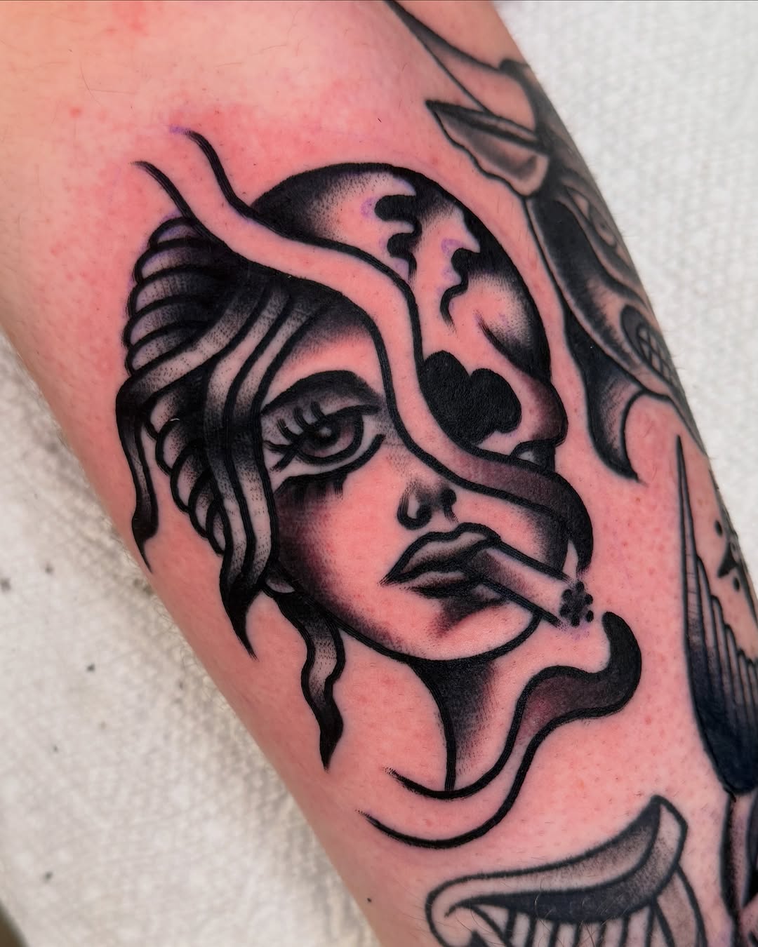 Tattoo by @cullenbleserquinn — black_and_grey, neo_traditional