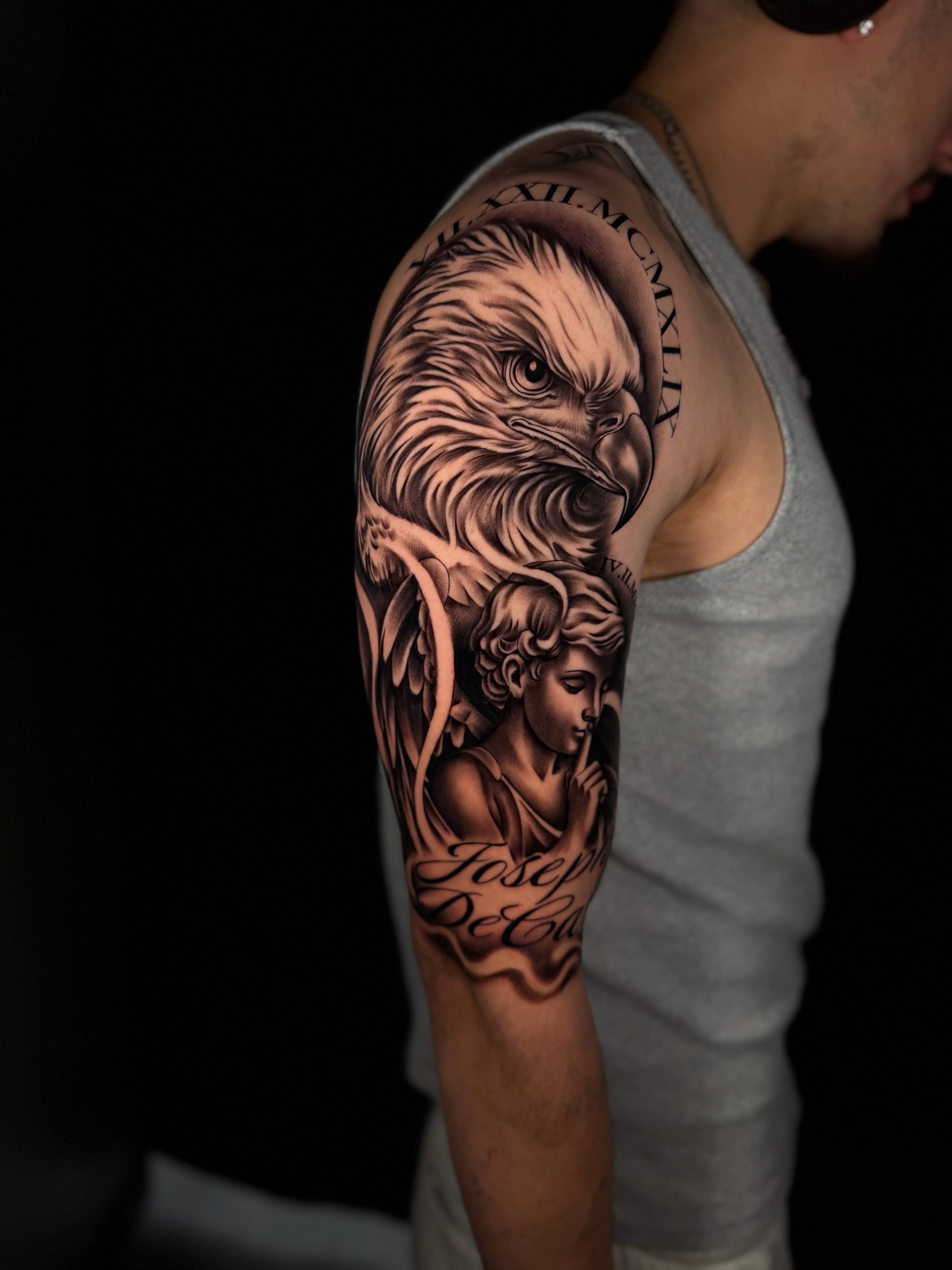 Tattoo by @aaron.tattoos — black_and_grey, realism