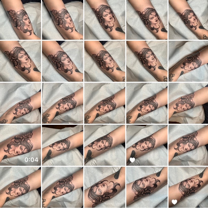 Woman with long hair American traditional tattoo on the forearm by Tabby Wirebach, Kutztown, Pennsylvania