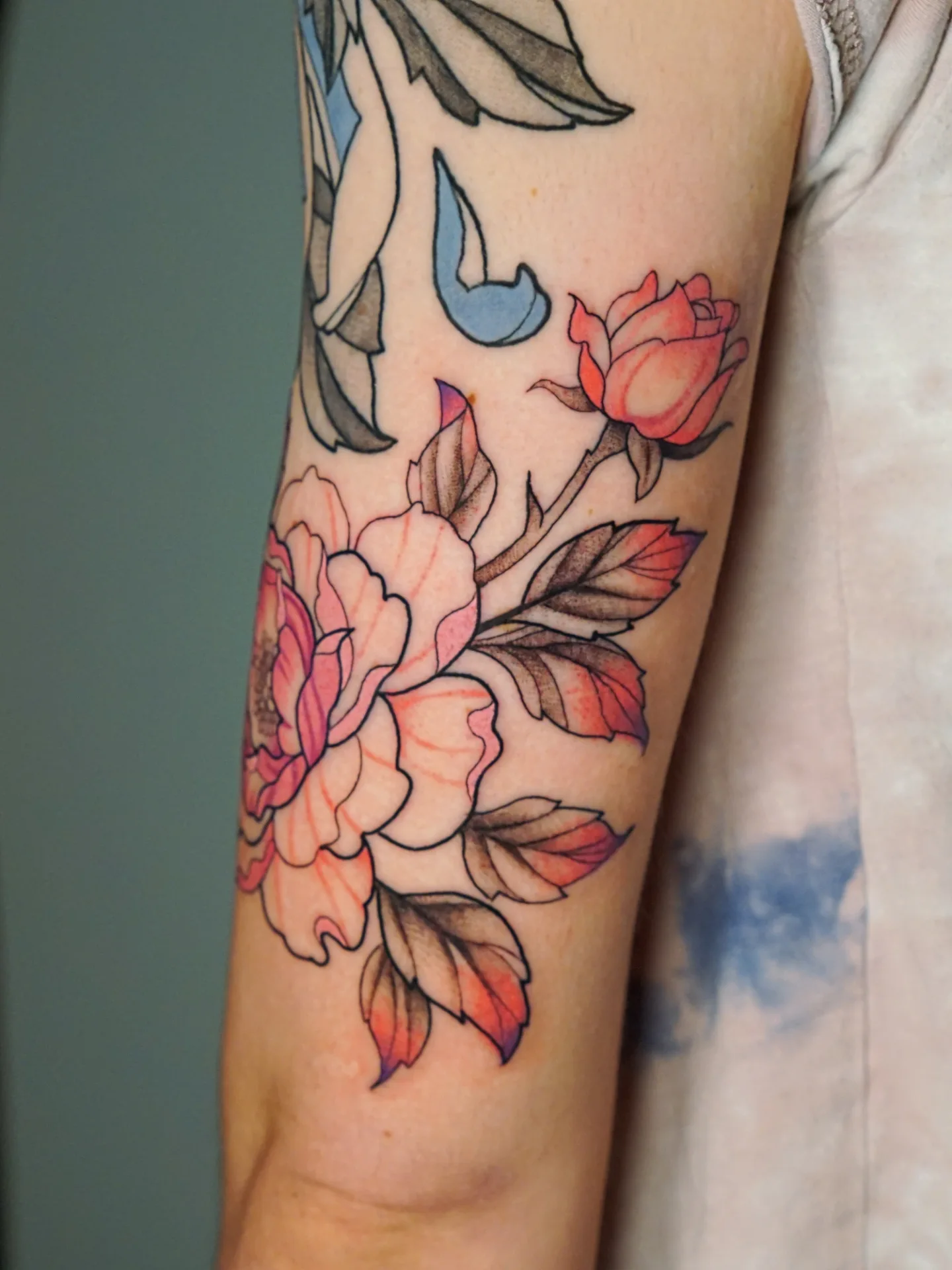 Floral bouquet new school tattoo on the forearm by kylie, San Antonio, Texas