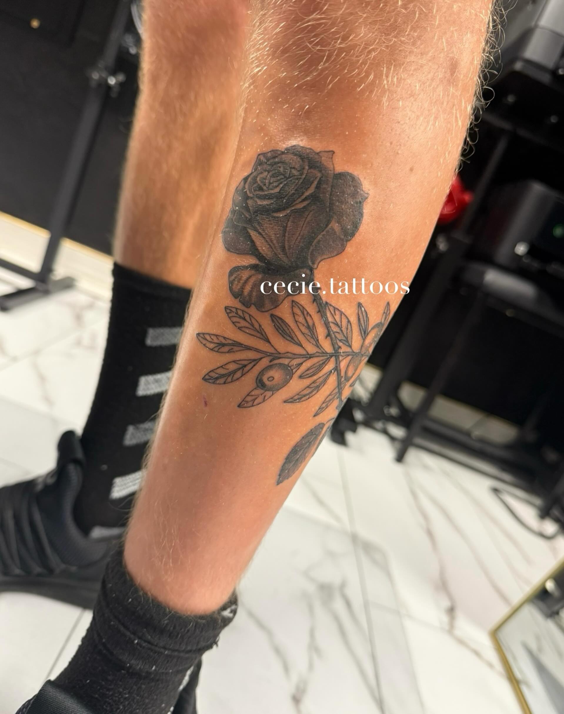 Black rose black and grey tattoo on the forearm by cecie moua