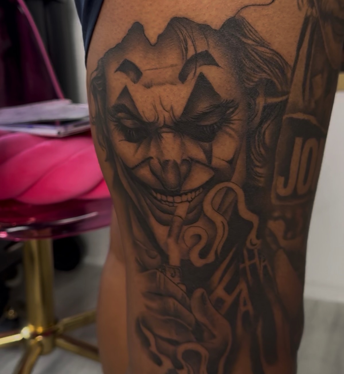 Joker realism tattoo on the forearm by Savannah Tattoo Artist