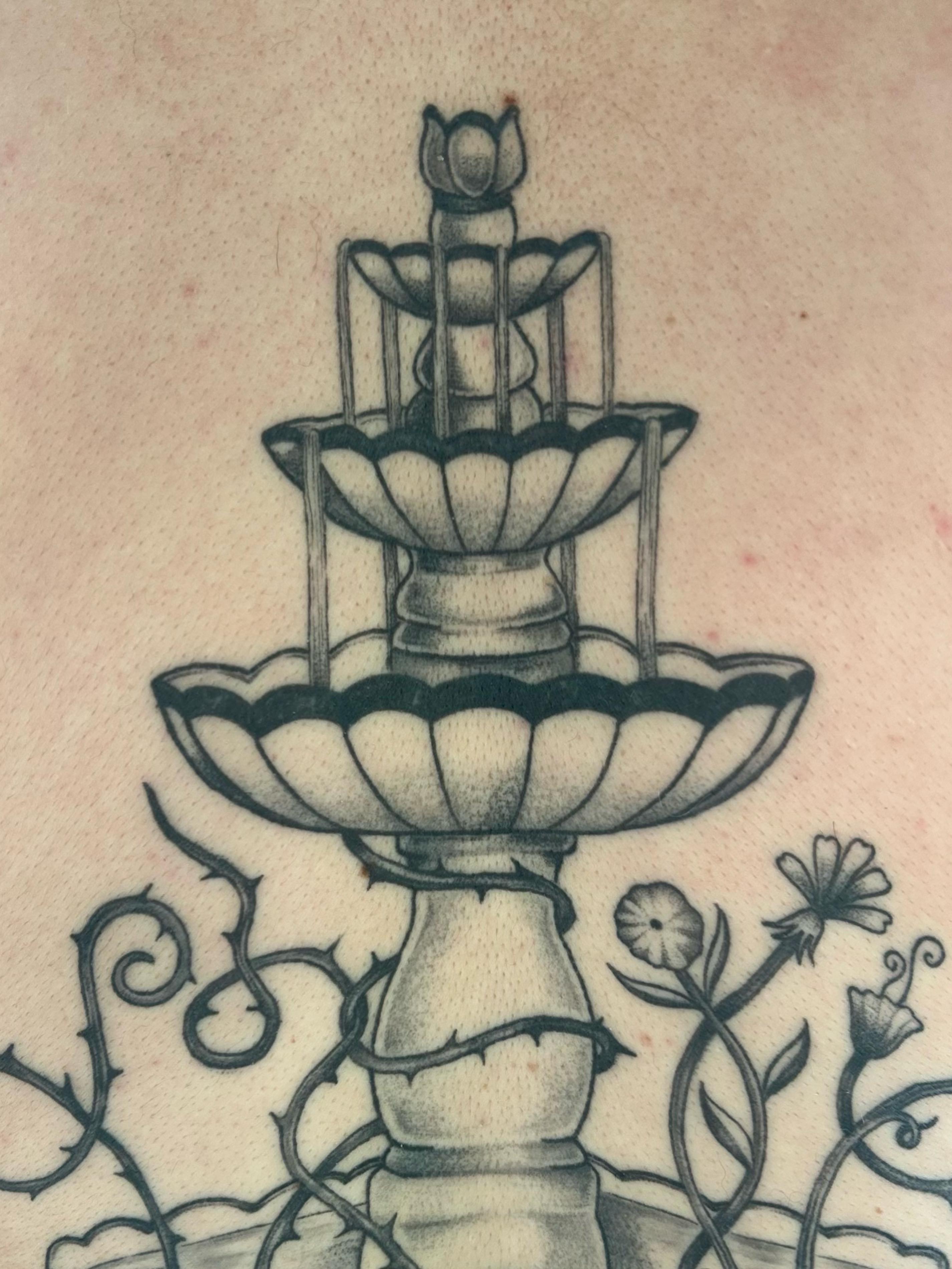 Fountain black and grey tattoo by ✧✦ ☻ ✦✧