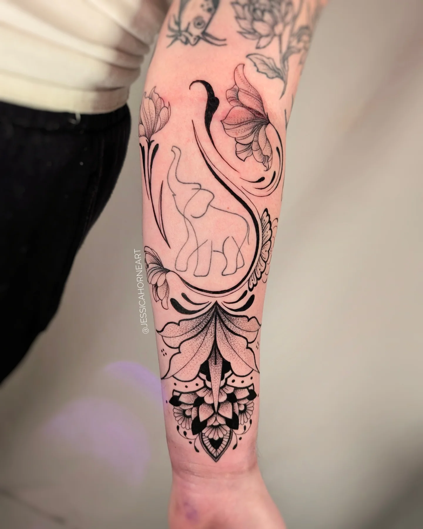 Tattoo by @jessicahorneart β black_and_grey, ornamental