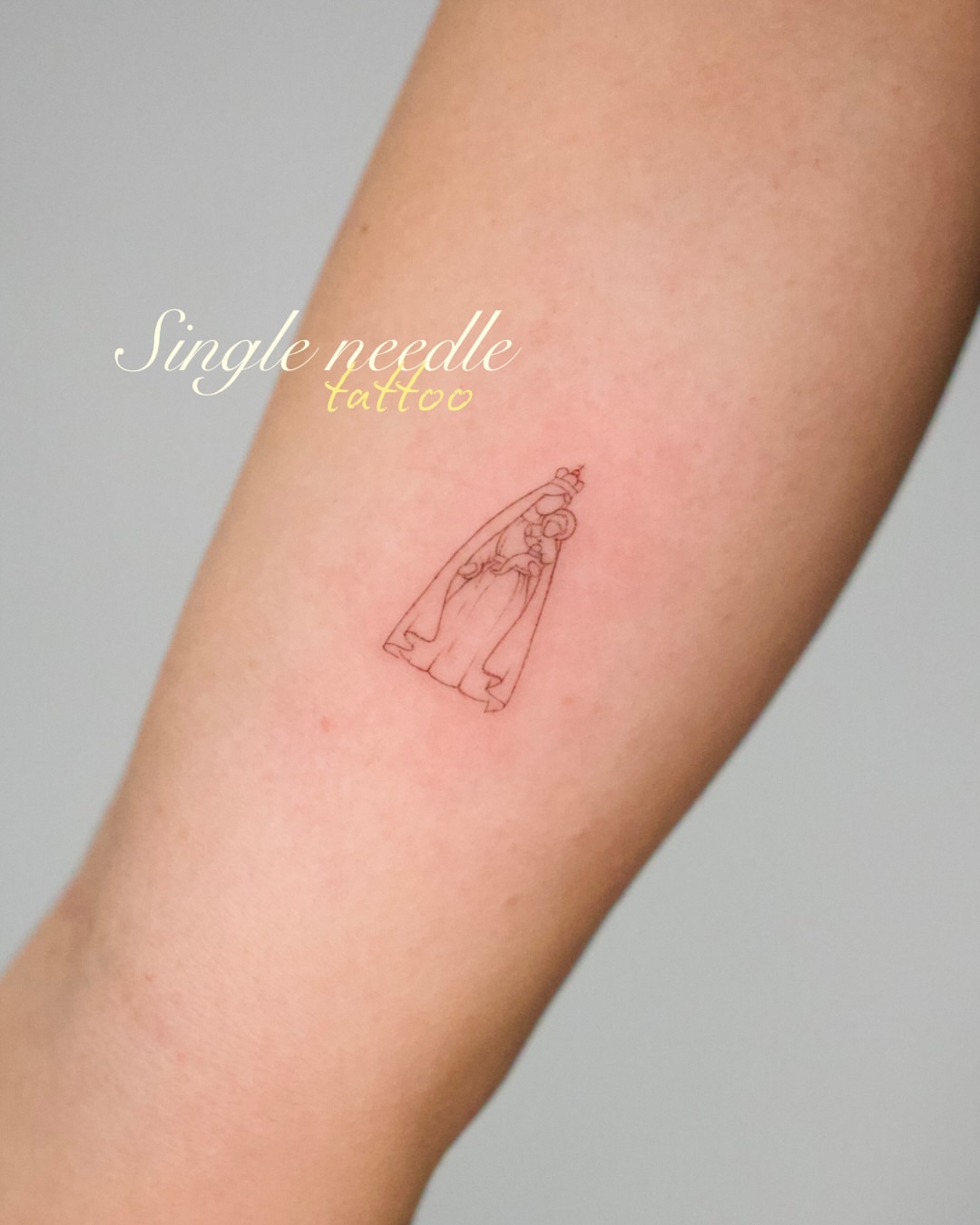 Royal couple single needle tattoo on the forearm by Tattoo fine line NY