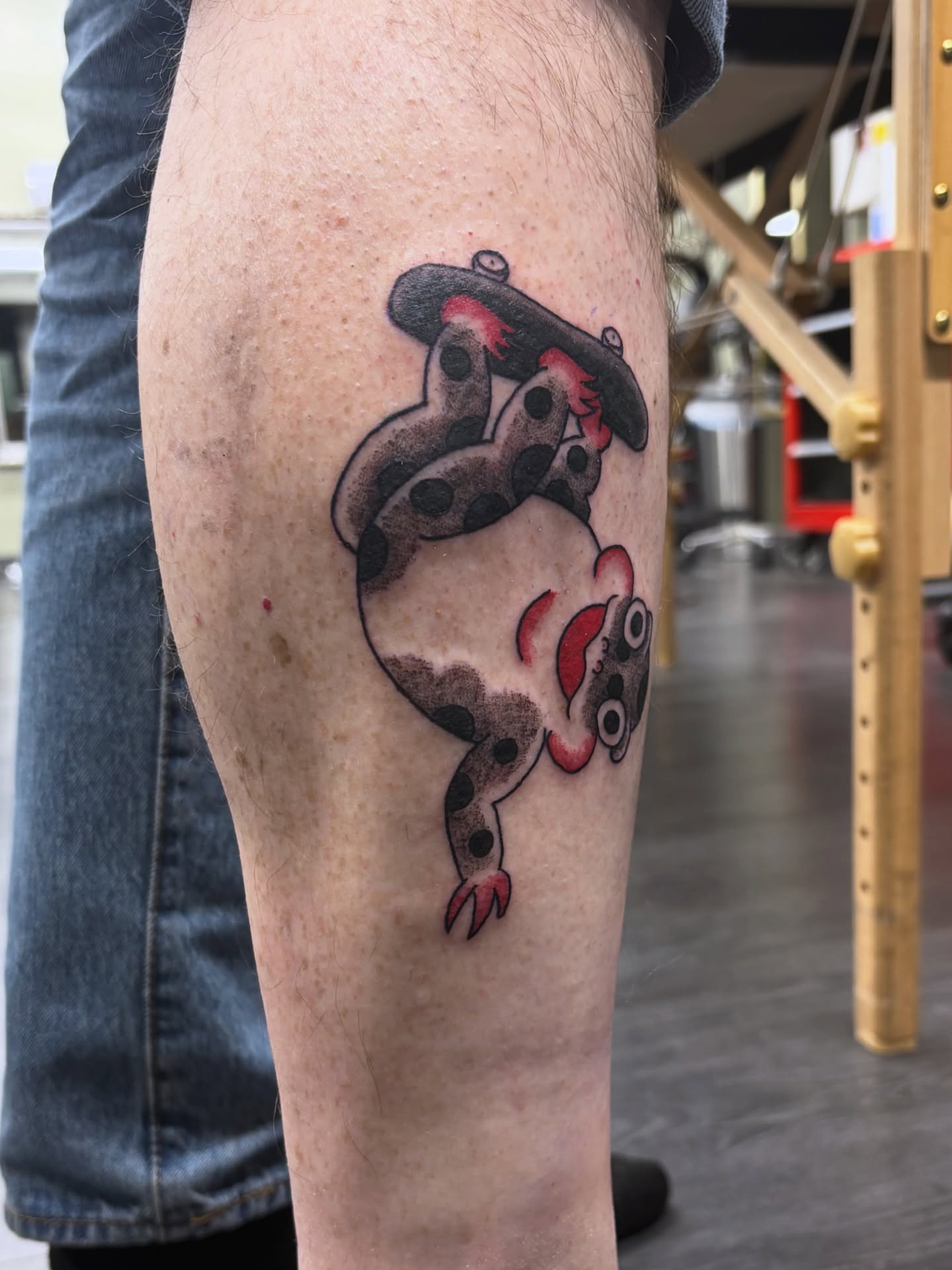 Frog American traditional tattoo on the forearm by Gabe Rosen