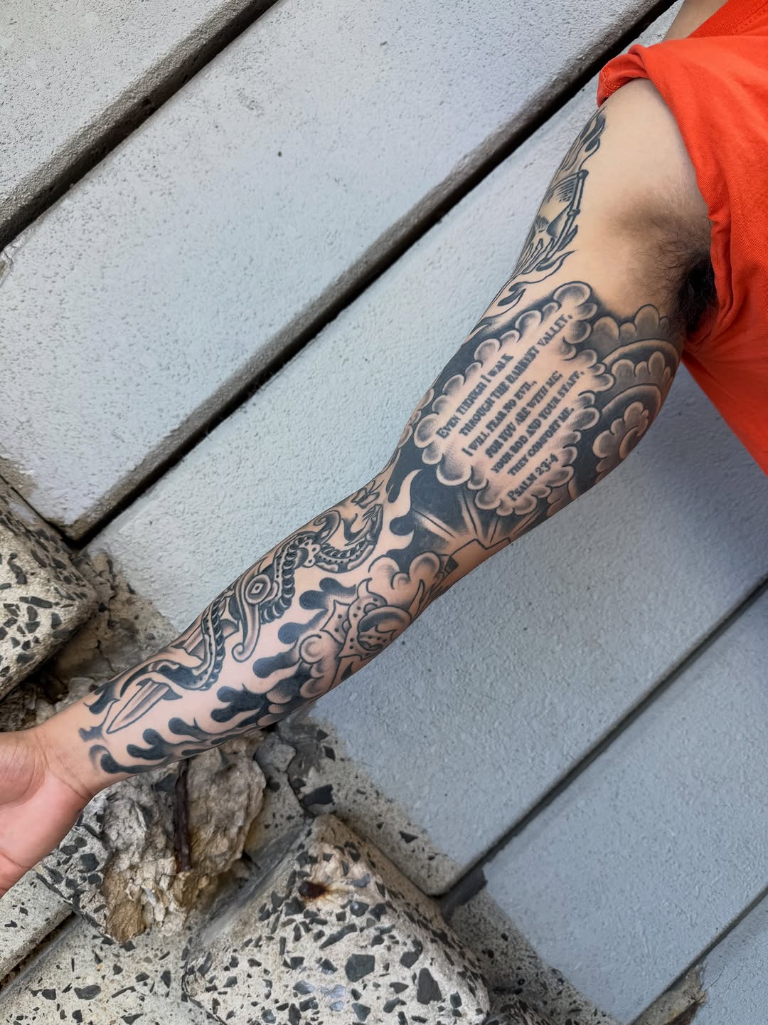 Tattoo by @mikedunntattoo — lettering_script, black_and_grey