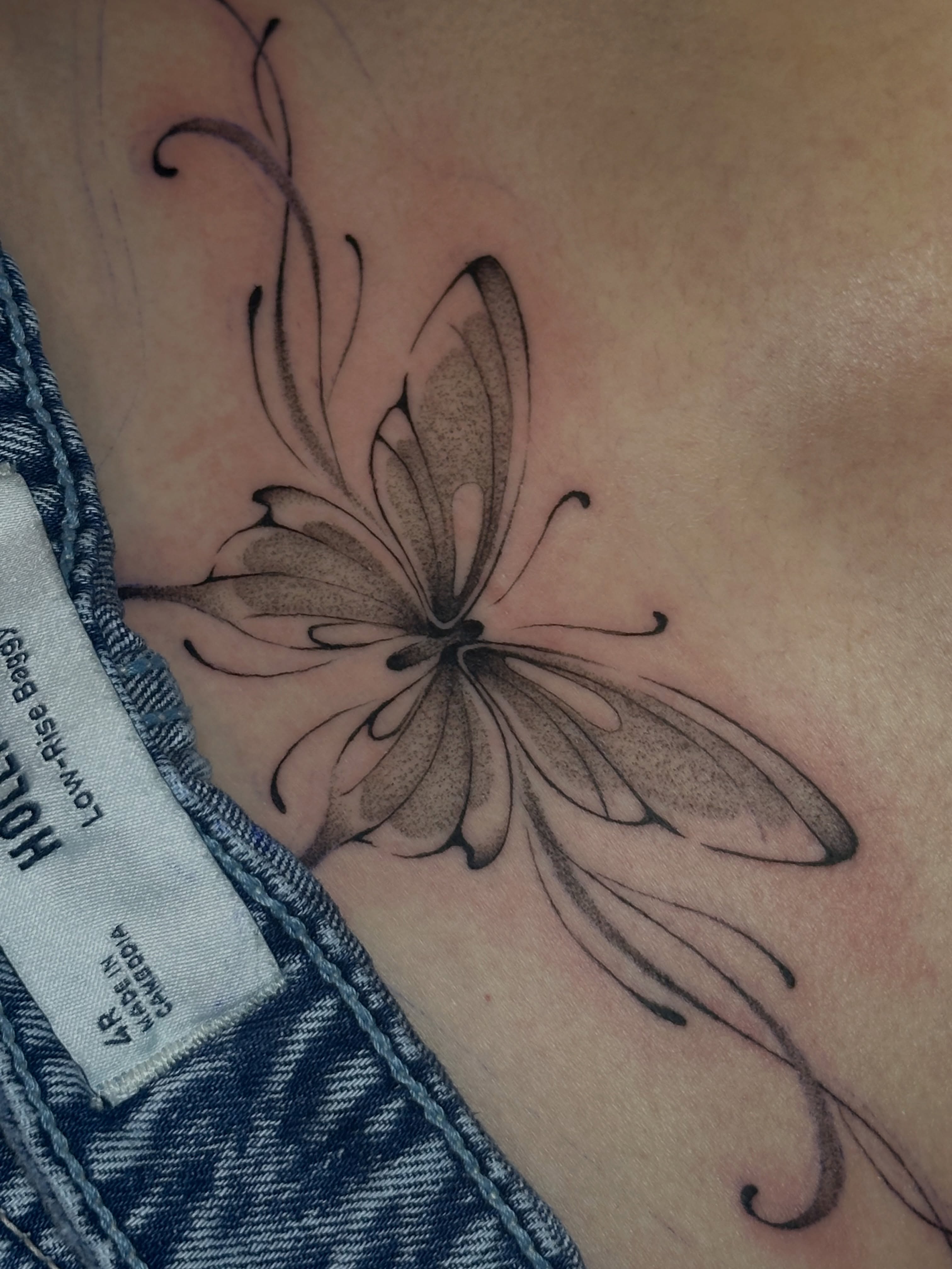 Butterfly black and grey tattoo on the chest by kennedy :) π±πΏ
