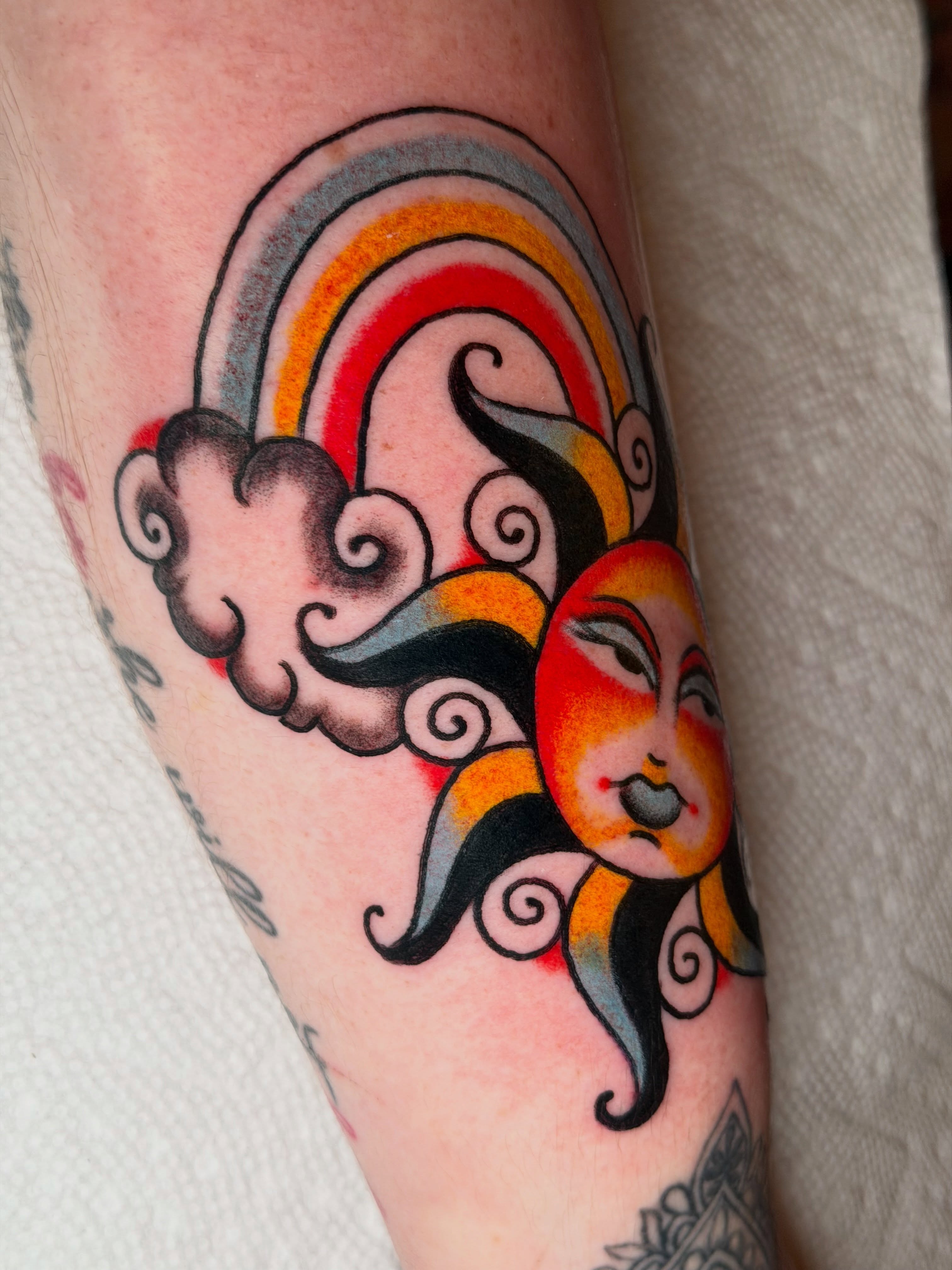 Sun and rainbow American traditional tattoo on the forearm by ๐
๐ฆ๐๐ซ๐ ๐ ๐๐ข๐ฉ๐ฆ๐ ๐ฆ๐ ๐๐๐ฏ๐ฆ๐