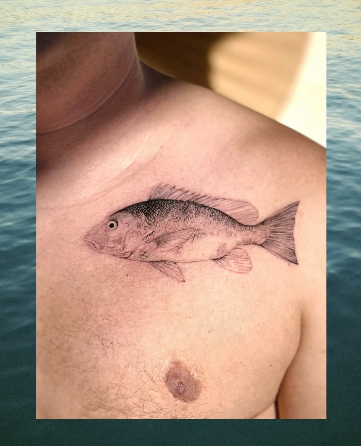 Fish realism tattoo on the chest by 𝗠𝗶𝗱𝗻𝗶𝗴𝗵𝘁 〰️ 𝕄𝕠𝕠𝕟𝕝𝕚𝕘𝕙𝕥