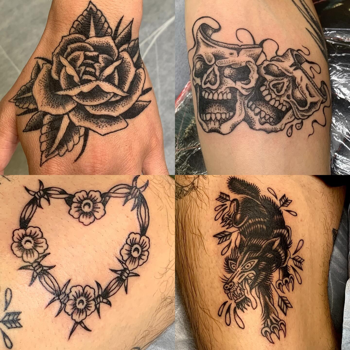 Rose dotwork tattoo on the upper arm by El Kapitan
