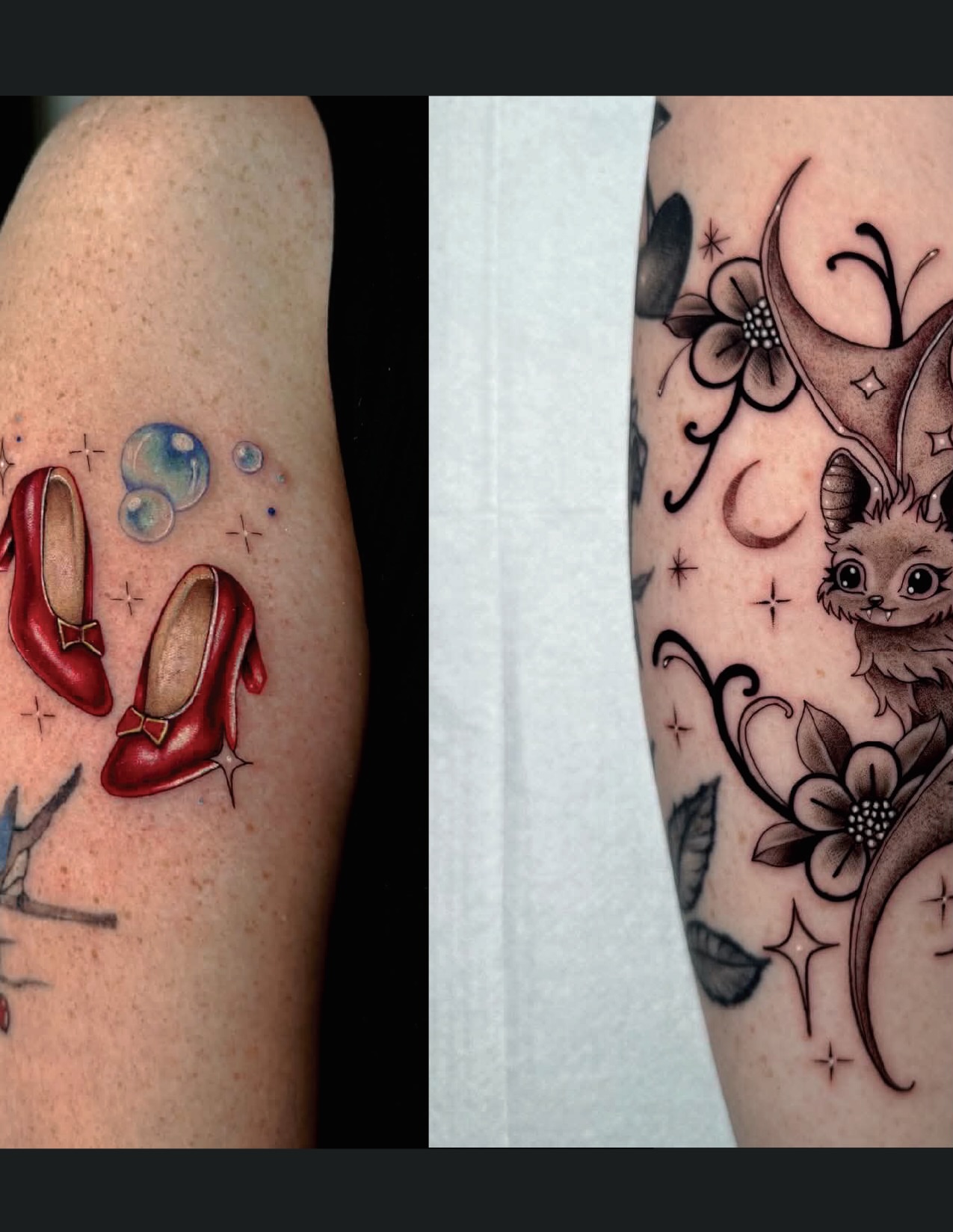 Ruby slippers realism tattoo on the forearm by Alexia