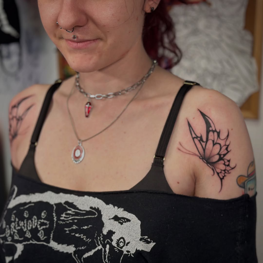 Butterfly tribal tattoo on the shoulder by TATTOOLIZARD (James)