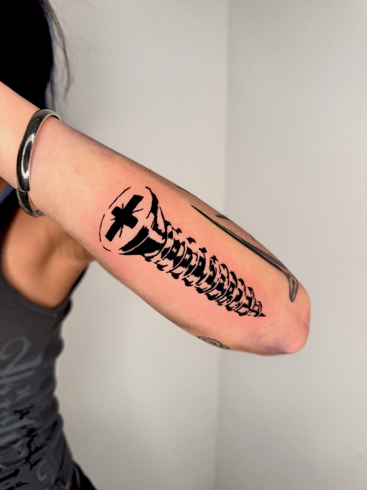 Spine black and grey tattoo on the forearm by 𝔠𝔲𝔯𝔱𝔦𝔰 ~ tattoo artist
