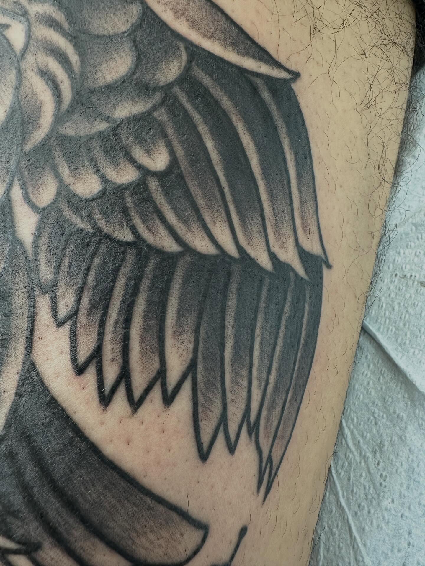 Wings black and grey tattoo on the forearm by mychaela ๐ฑ