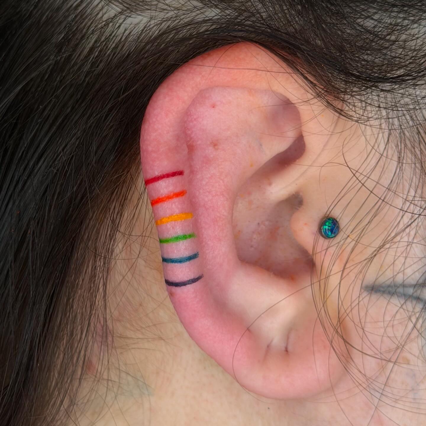 Rainbow stripes fine line tattoo by Trenton Helms