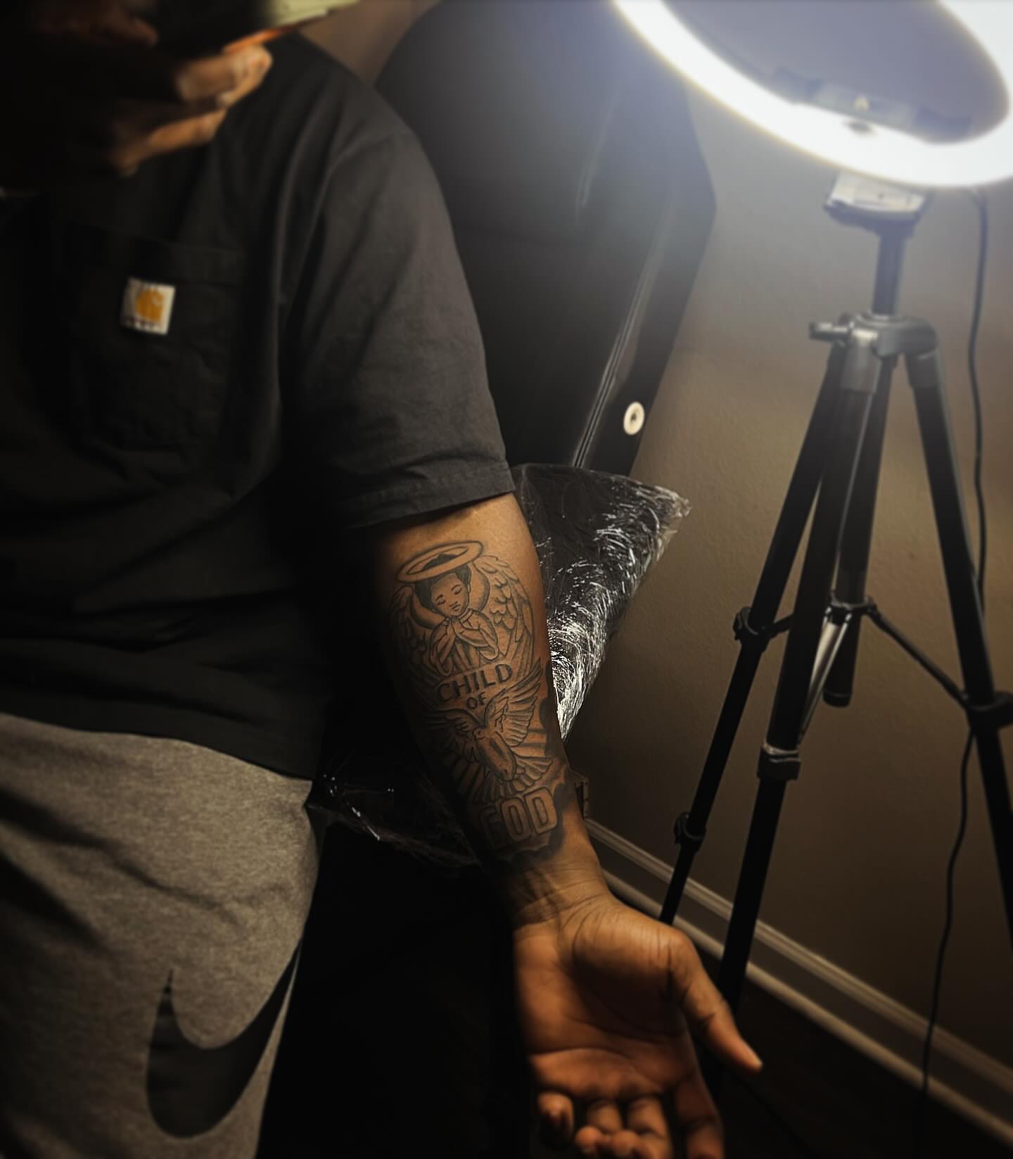 Angel American traditional tattoo on the forearm by @tattsbyleek